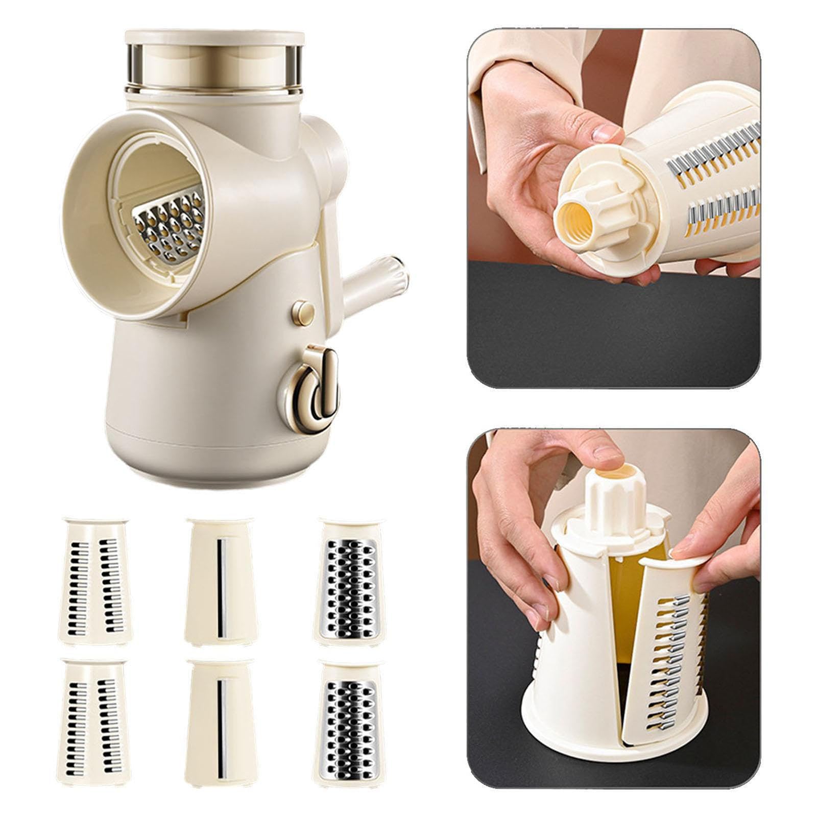 Rallador giratorio con base de succión, cortador de verduras multifuncional, 6 cuchillas intercambiables de acero inoxidable, fácil de limpiar para verduras y frutas