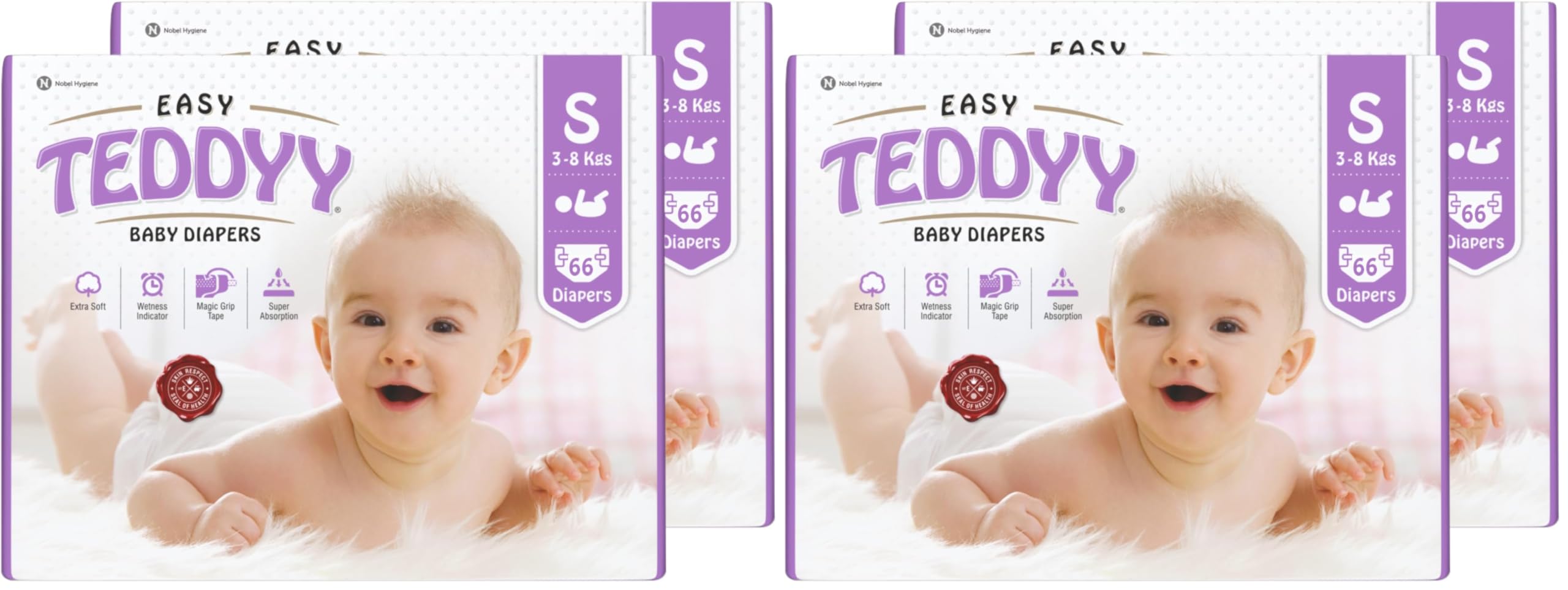 TEDDYY Easy Baby S Size Diaper Tape Style |132 Count (Small) | 3-8 kgs (Pack of 4) | Quick Absorbency | Extra Super Soft | Anti - Bacterial | Colour Changing Wetness Indicator with Adjustable Grip Tapes-image-38