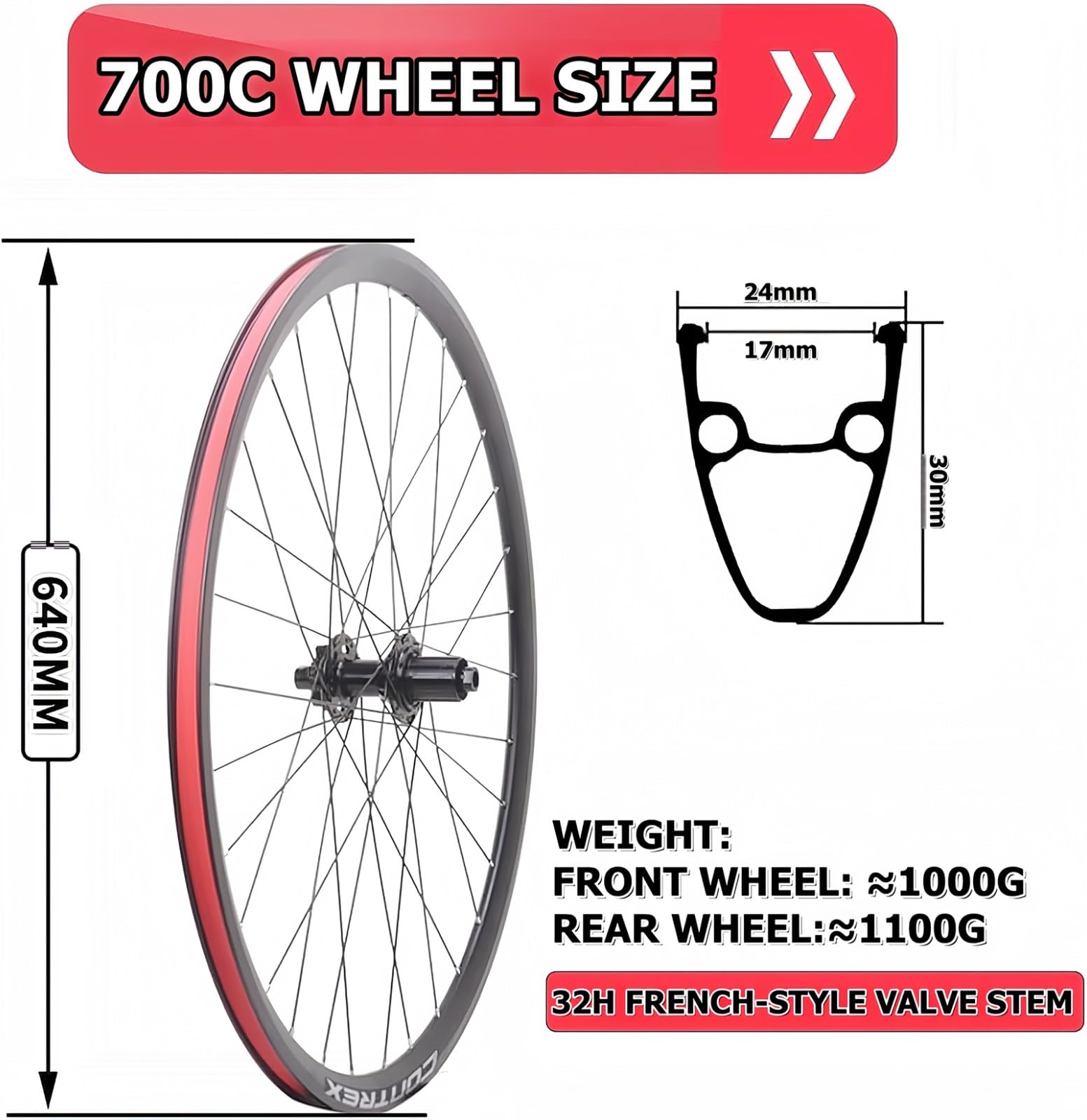 Juego de Ruedas 700C con Freno de Disco, bujes de Aluminio con Eje pasante de 12x100/12x142 mm, Cassette HG de 32 radios para Bicicletas de Carretera/Gravel de 7-12 velocidades