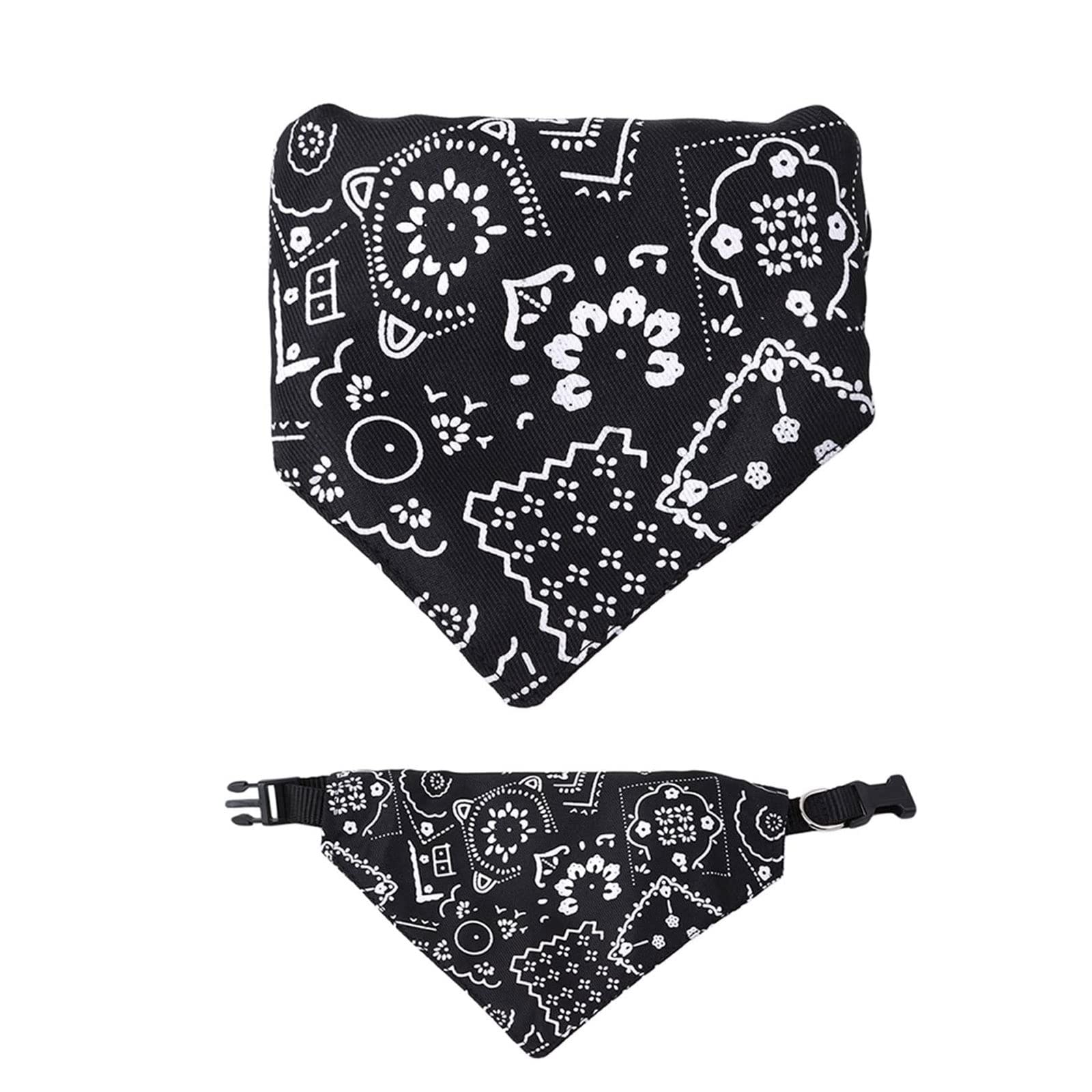 FuninCrea Dog Bandanas Collar, Triangle Towels Washable Bibs Scarf Adjustable Bandanas Flower Pattern Dog Collar Costume Accessories for Small Medium Large Dogs (black)