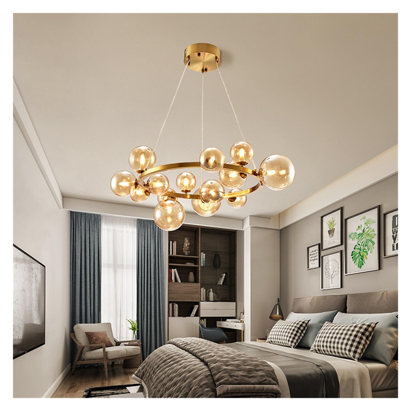 KLXSIVU Nordic Ring Bubbles Glass Pendant Light Gold for Living Dining Room Bedroom Ceiling Chandeliers Home Decor Hanging Luminaires