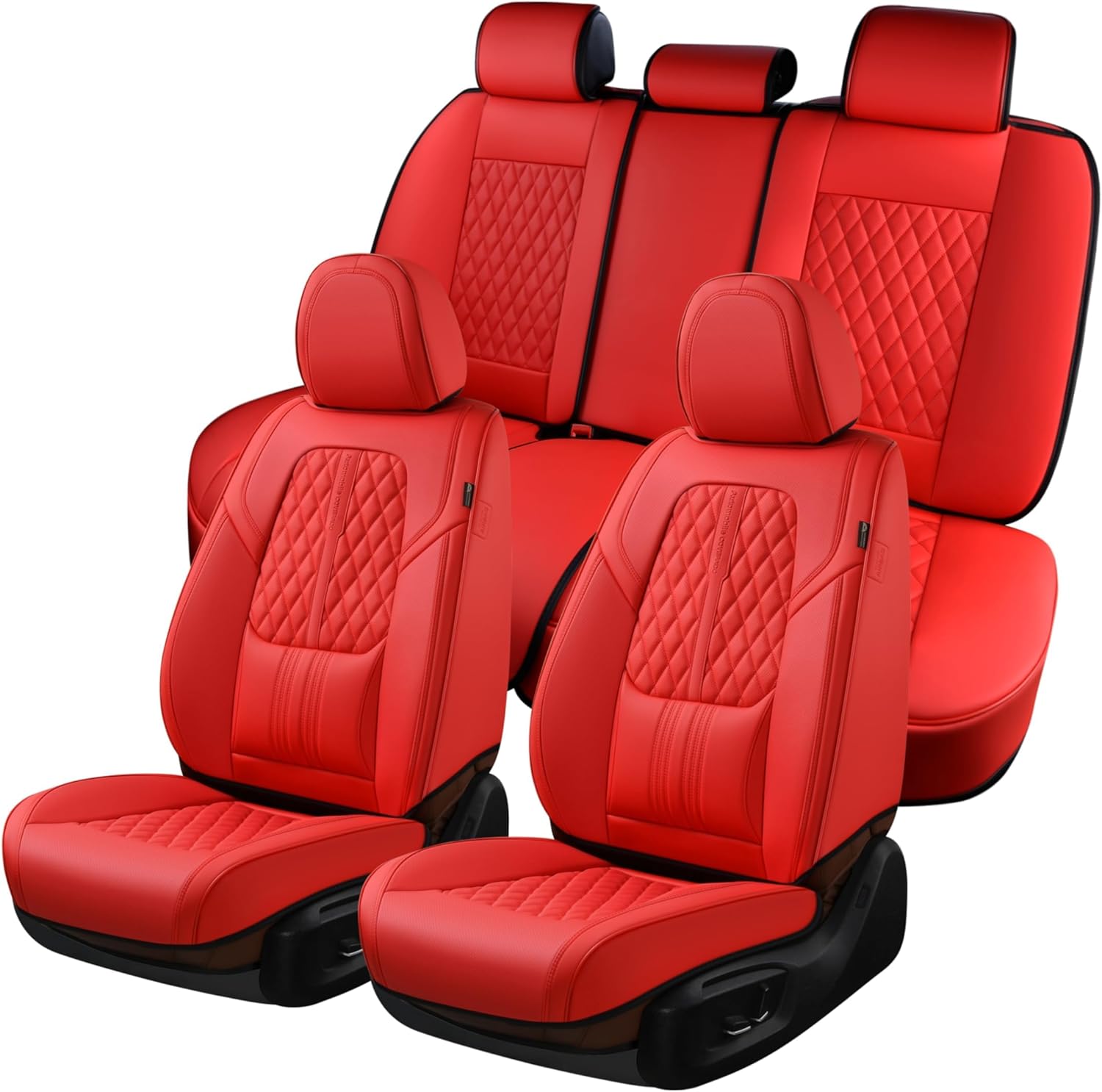 Coverado Car Seat Covers Full Set, Automotive Front and Rear Seat Covers with Backrest, Nappa Leather Car Seat Protectors Waterproof, Universal for Most Vehicles, Red Coverado Car Seat Covers Full Set, Automotive Front and Rear Seat Covers with Backrest, Nappa Leather Car Seat Protectors Waterproof, Universal for Most Vehicles, Red