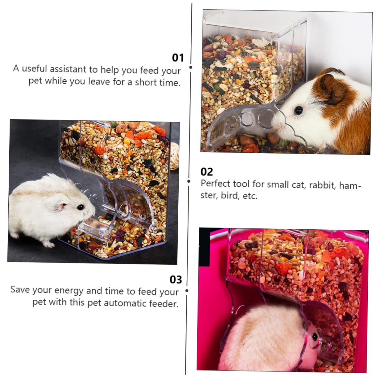 Mikikit 2 Pcs Hamster Automatic Feeder Durable Food Dispenser for Small with Screw for Secure Cage Mounting for Hamster Households