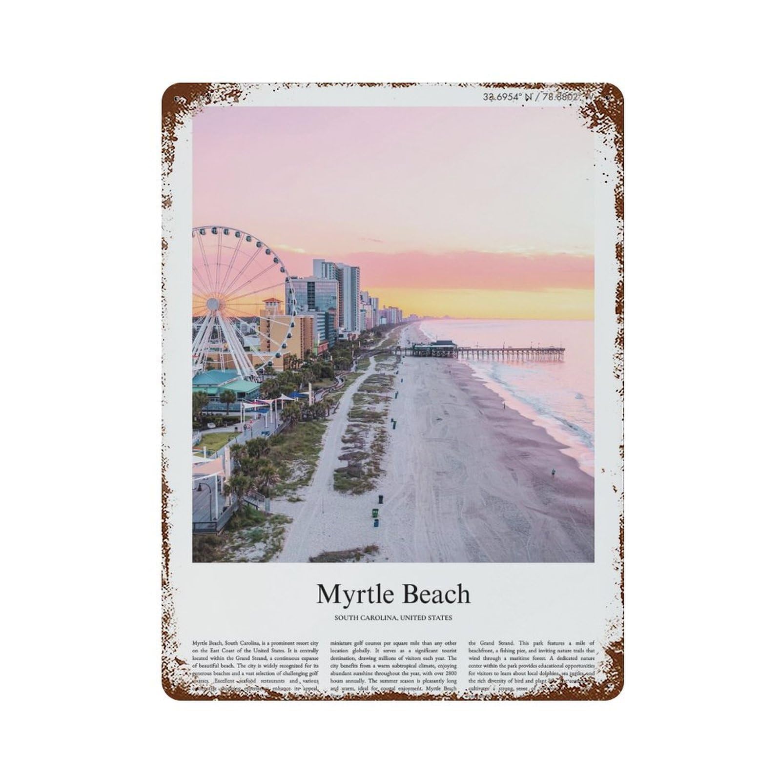 xiaoxiaoshen Myrtle Beach South Carolina, United States, USA City Scenery Wall Decor Art Metal Tin Poster Modern Home Decor Art Home Bar Shop Decorations Vintage Sign 40x30cm