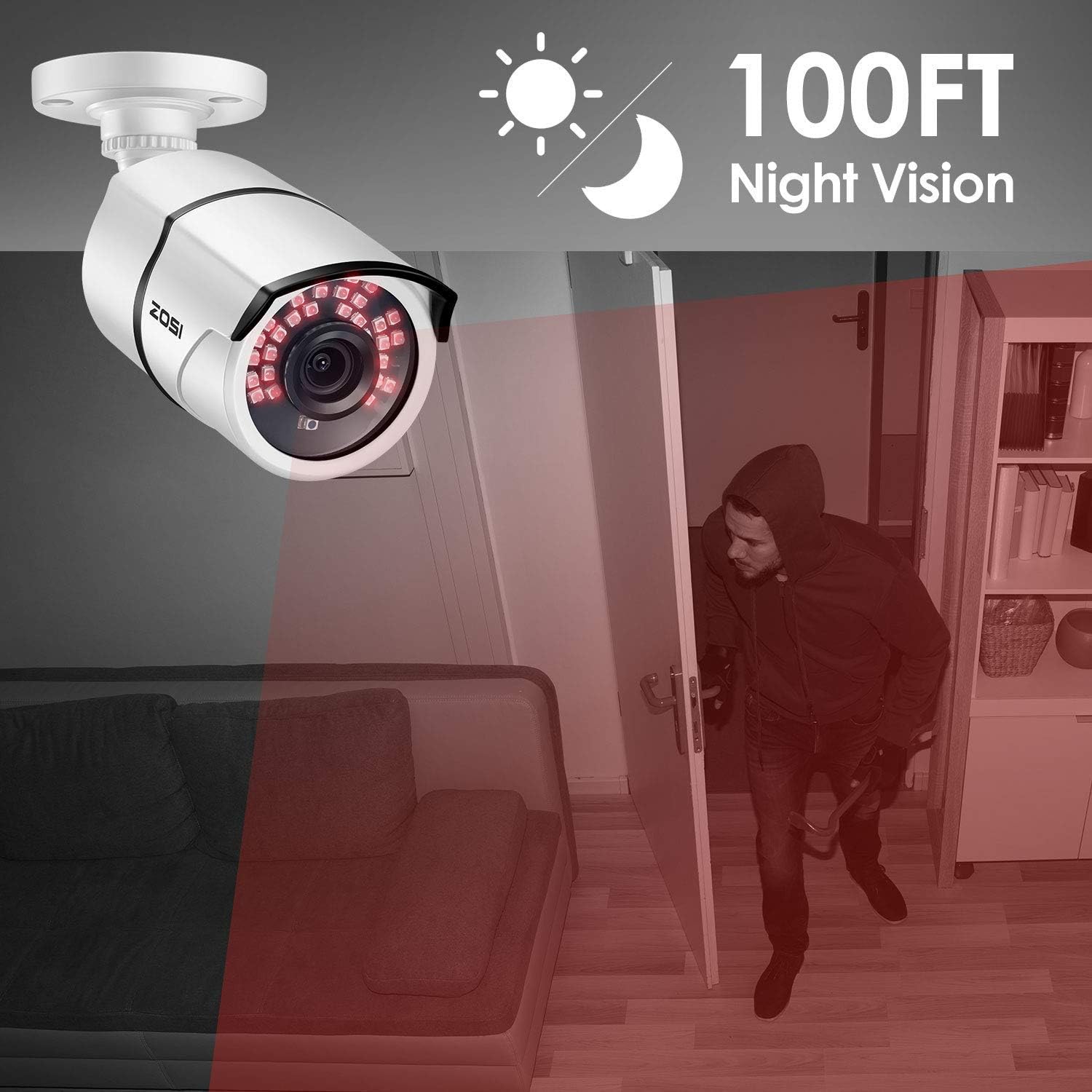 ZOSI 2.0 Megapixel HD 1080P HD-TVI Security Cameras Day Night Waterproof Camera 100ft IR Distance, Aluminum Metal Housing, Only Compatible for HD-TVI Analog DVR (Renewed)