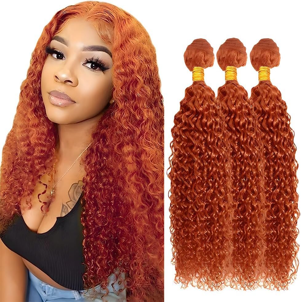 Color #350 Copper Ginger Curly Human Hair Bundles Orange Kinkycurly Weave 3 Bundles Human Hair 14 16 18 Inch Double Weft Unprocessed Virgin Remy Hair Extensions 50g Per Bundle