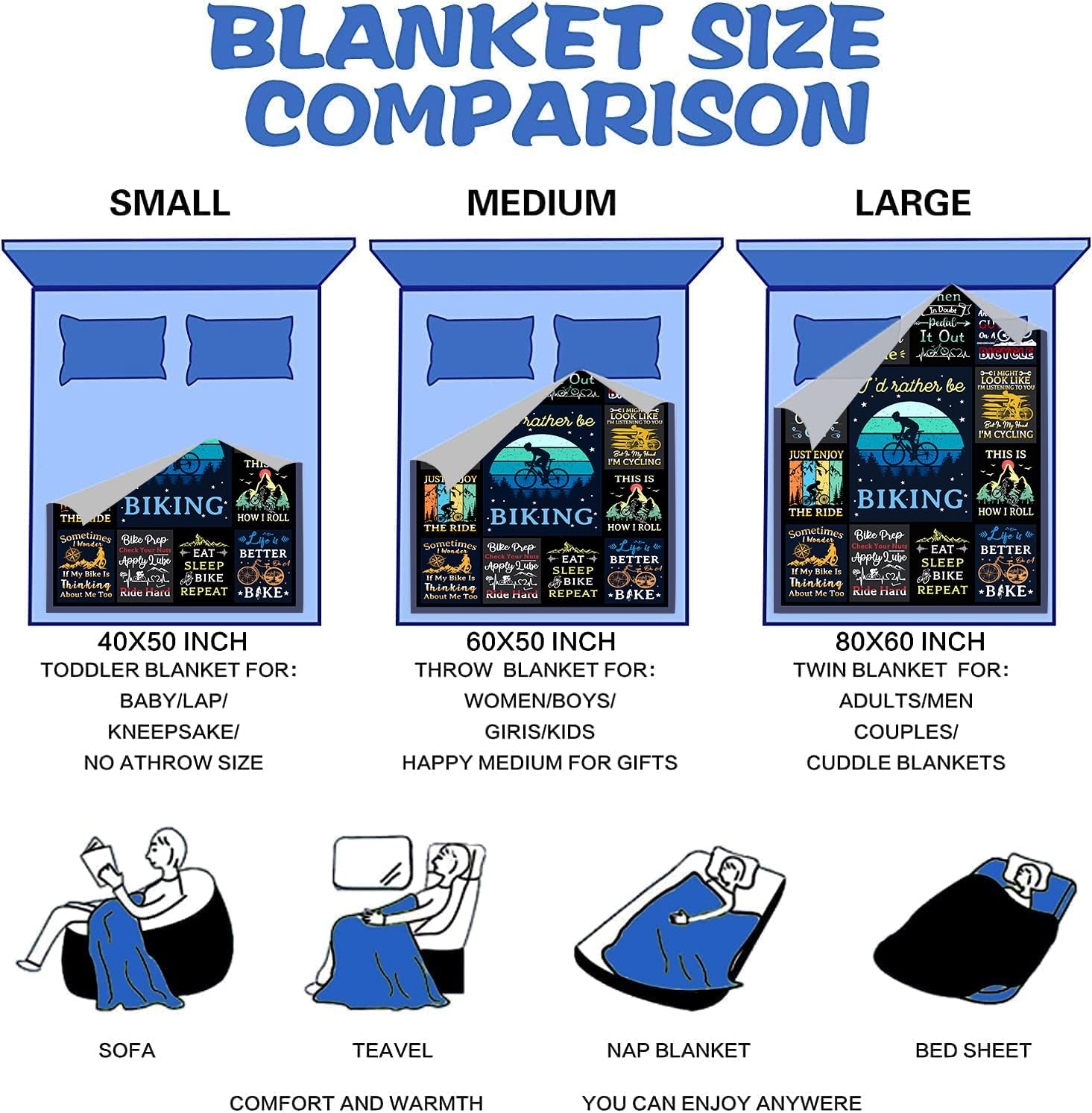 Bicycle Cycling Blanket Mountain Biking Gifts for Men Women Kids Adults Bicycle Enthusiast,Unique Biking CyclistsThrow Blanket Gifts for Bedroom Living Room Sofa Couch Decor 60"X50"