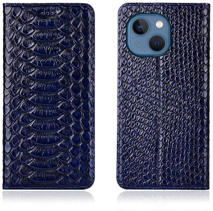 Étui de téléphone à rabat pour Apple iPhone 13 cuir python bleu
