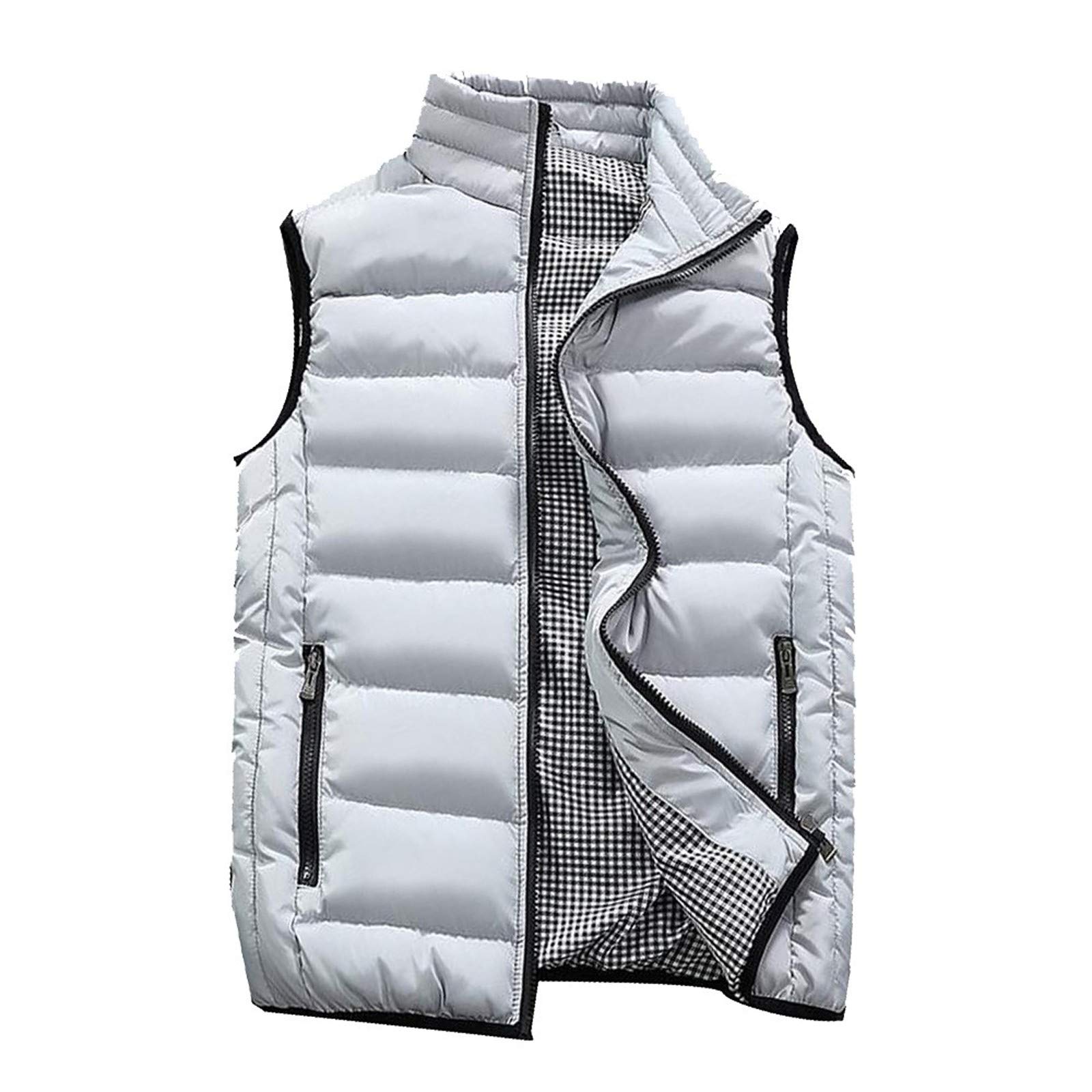 KONG JIMFAN Steppweste Herren Leichte Bequem Herren Weste Stehkragen Outdoor Jacke mit Reißverschlüssen Fleeceweste Taschen Ärmellos Jacke Freizeit Übergangs Daunenweste Dicke Daunenweste Laufweste
