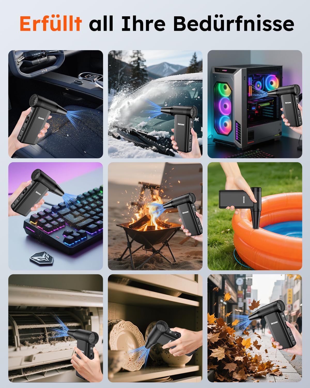Elektrische Staubgebläse Druckluftspray für PC Reinigungsset, 300000 RPM Compressed Air Duster, 8-Gang Air Duster Luftdruckspray mit 7600mah Akku, Tastatur Reinigung für PC, Elektronik, Sofa, Auto
