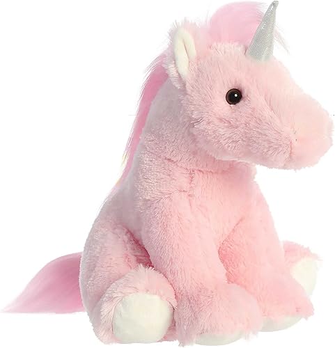 Aurora Peluche de unicornio rosa de peluche, comodidad acogedora, acurrucarse sin fin, color rosa, 14 pulgadas