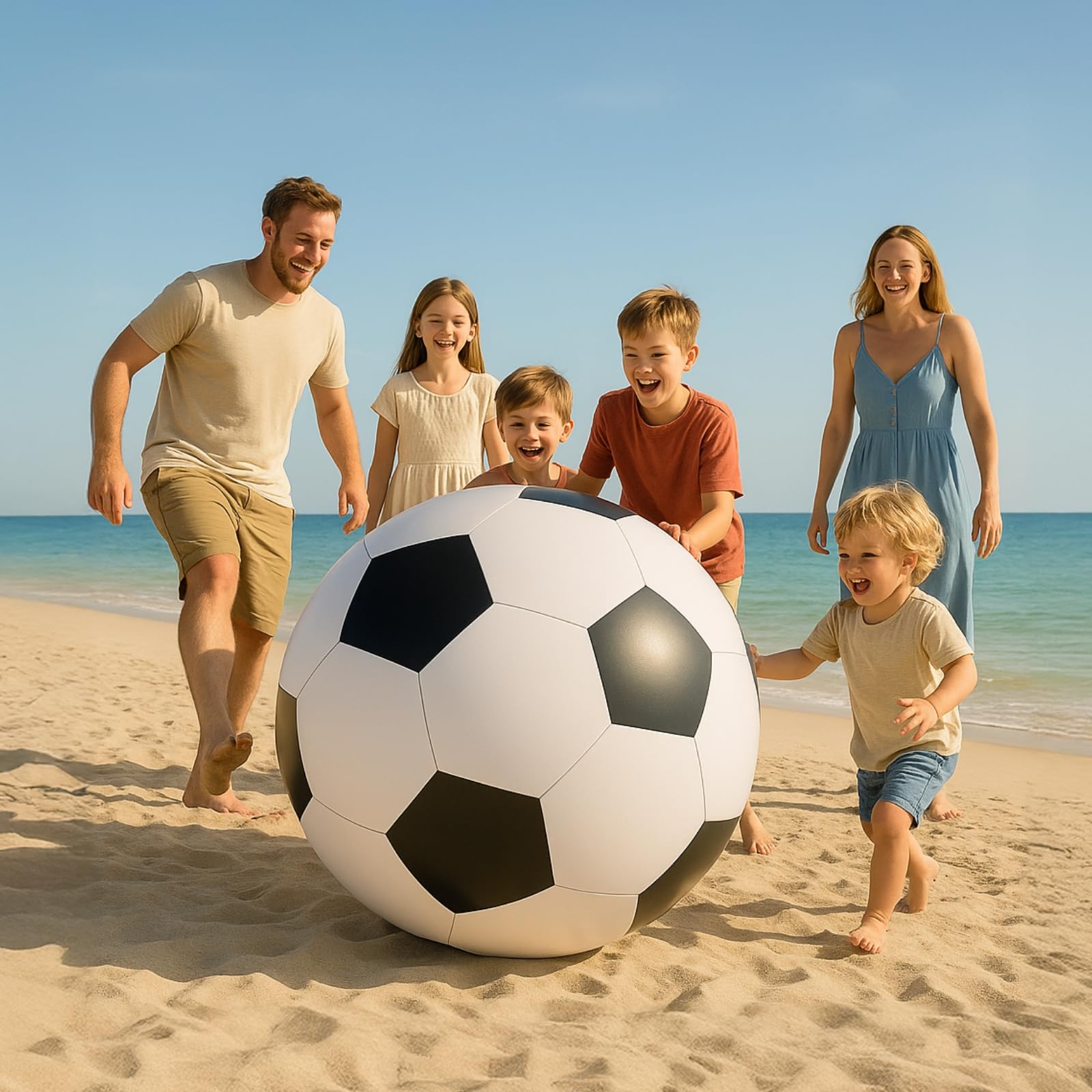 Generisch Aufblasbarer Beach Soccer Ball, Schwarz Weiß, 59 in 150 cm, Robustes PVC für Outdoor Spaß, geeignet für Schulen, Partys und Sportevents, für Strand, Wiese, Park und Freizeitspiele