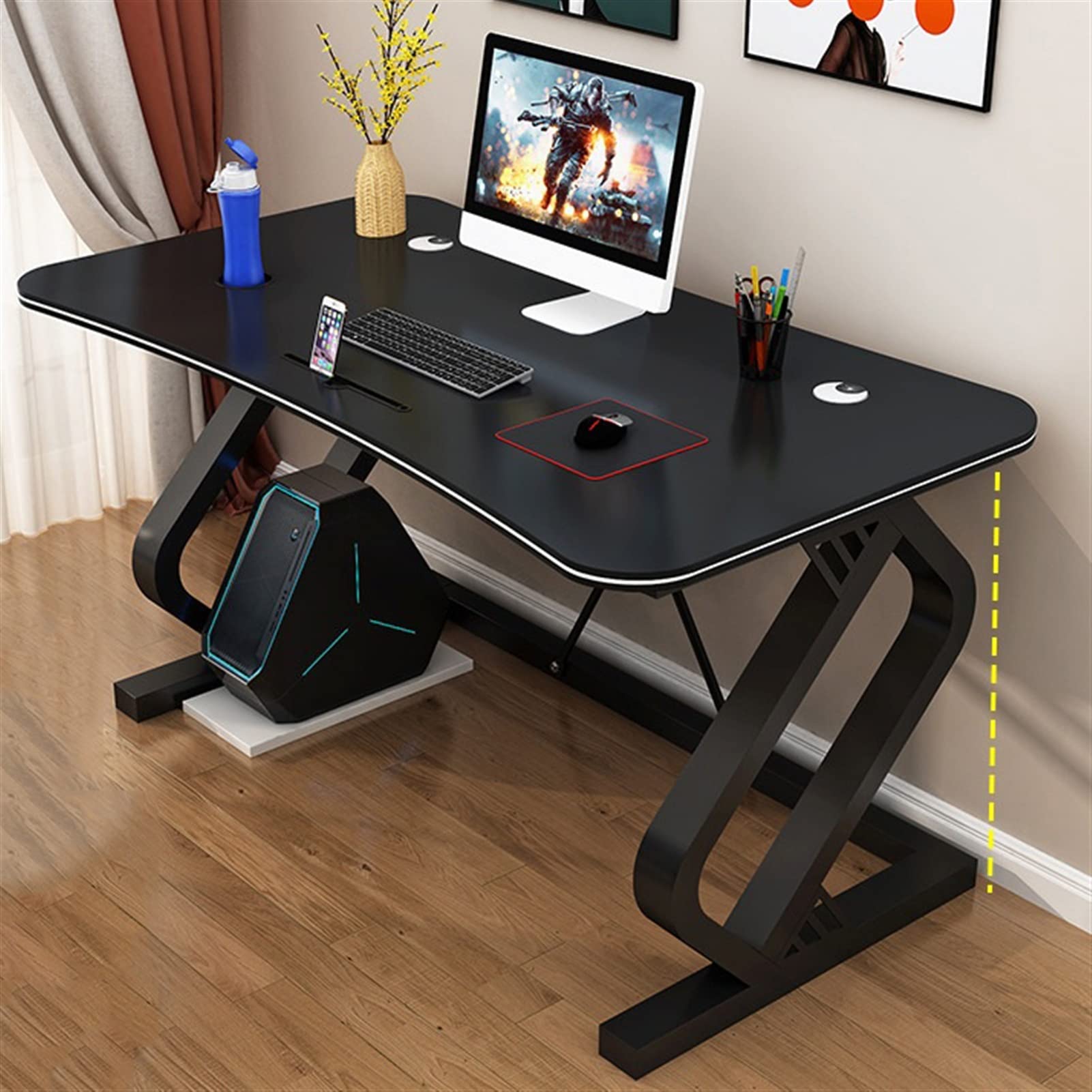 Ergonomischer Gaming-Schreibtisch – Multifunktionaler Computertisch mit Handyschlitz und Bogen-Design für Arbeitsplätze, 120 cm elektronischer Wettkampfschreibtisch