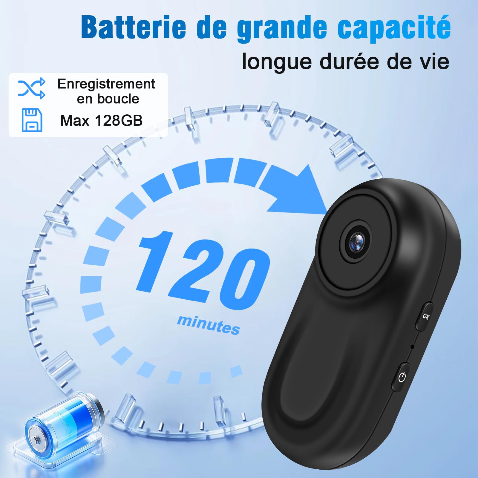 Mini Caméra d'action 1080P, Portable Caméra Sport étanche avec Vision Nocturne, Caméra Moto Magnétique IPX4, Kit Casque/Vélo/Moto, Écran LCD + Pince 360°, Grand Angle de 150°