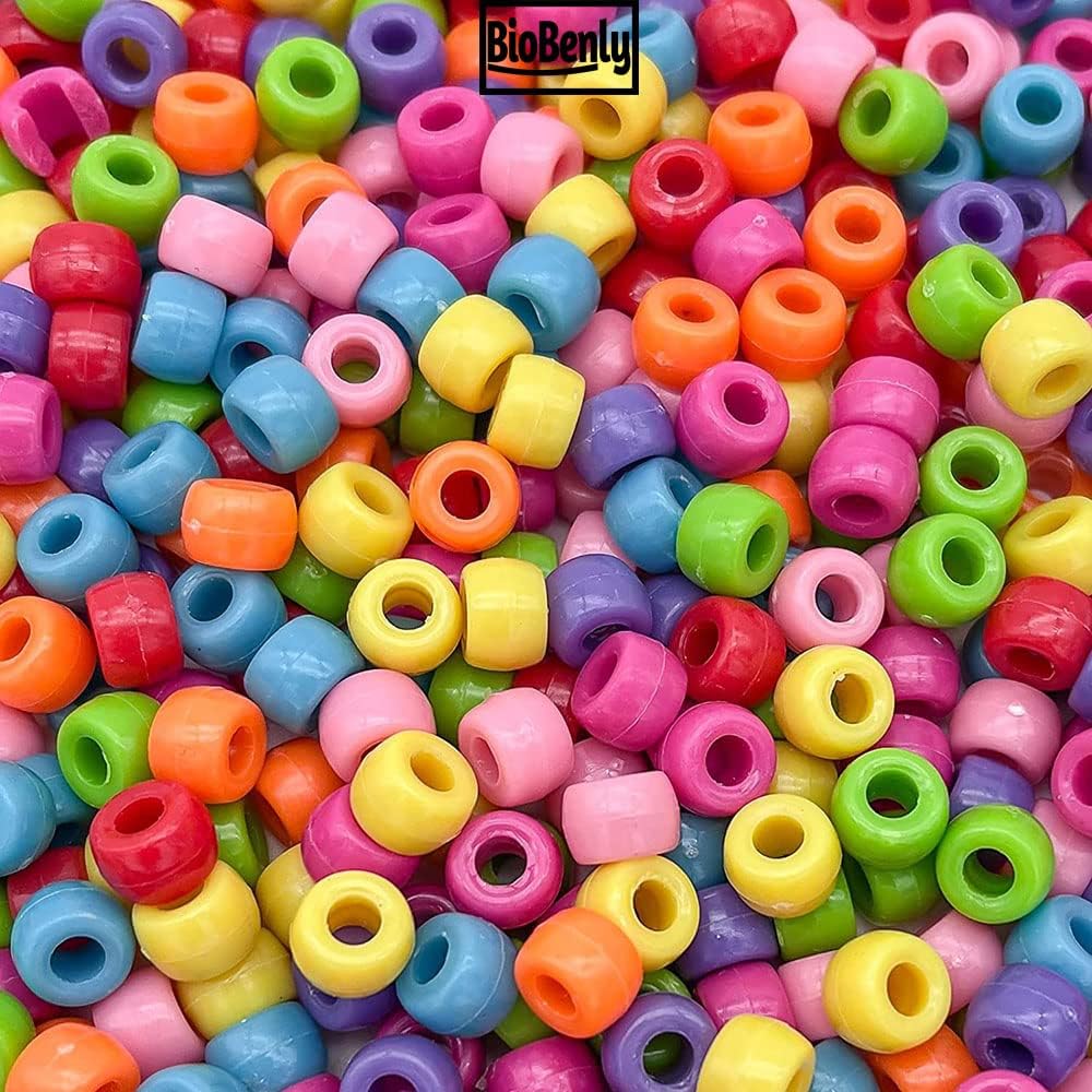 Bulk Rainbow Hair Beads Plastic Pony Beads - Multi Color Spacer Beads 1000Pcs for DIY Crafting Jewelry Making Bracelets Hair Bead Accessories Kit (GLSE-B-1)