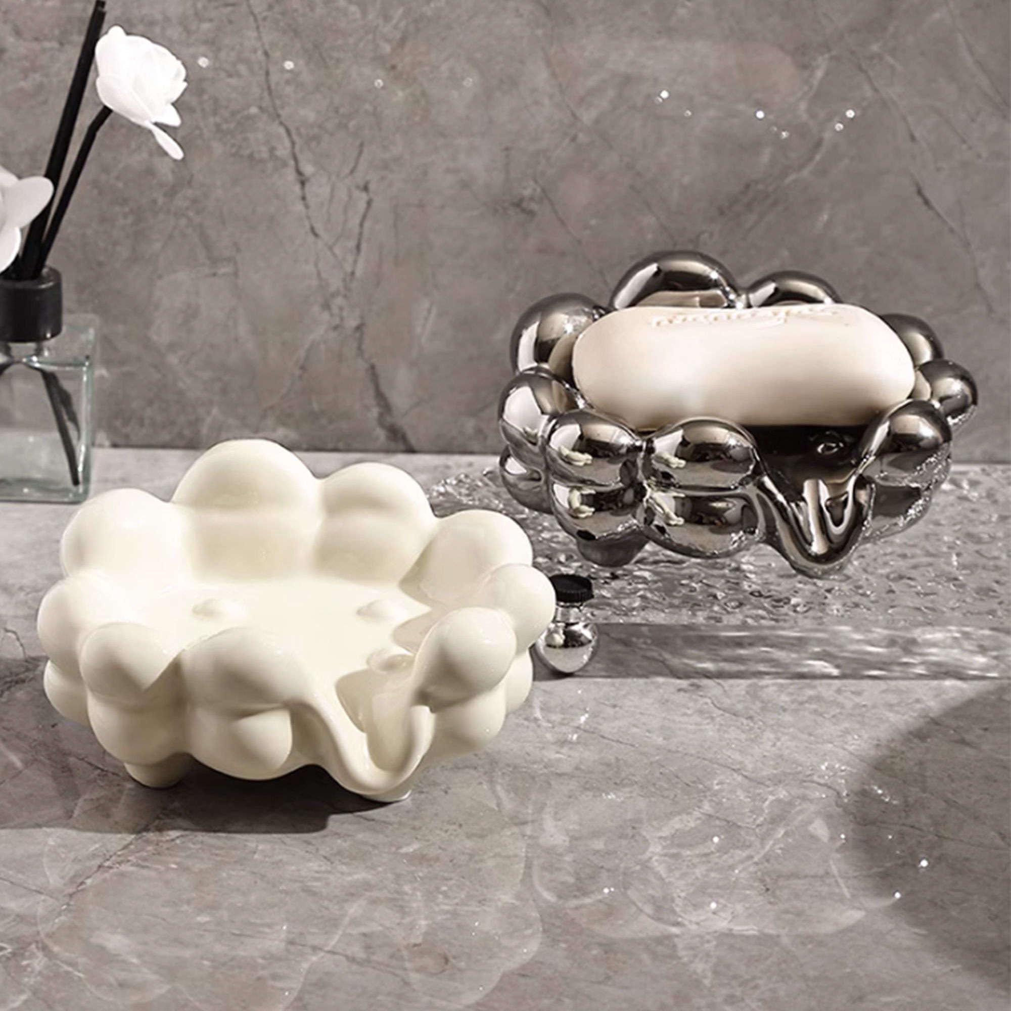 Jabonera * Jabonera/Soporte de espuma, Jaboneras de cerámica con diseño creativo, Jabonera de porcelana, for baño y cocina - Blanco - 13,5 x 10,5 x 7,5 cm(Wit)