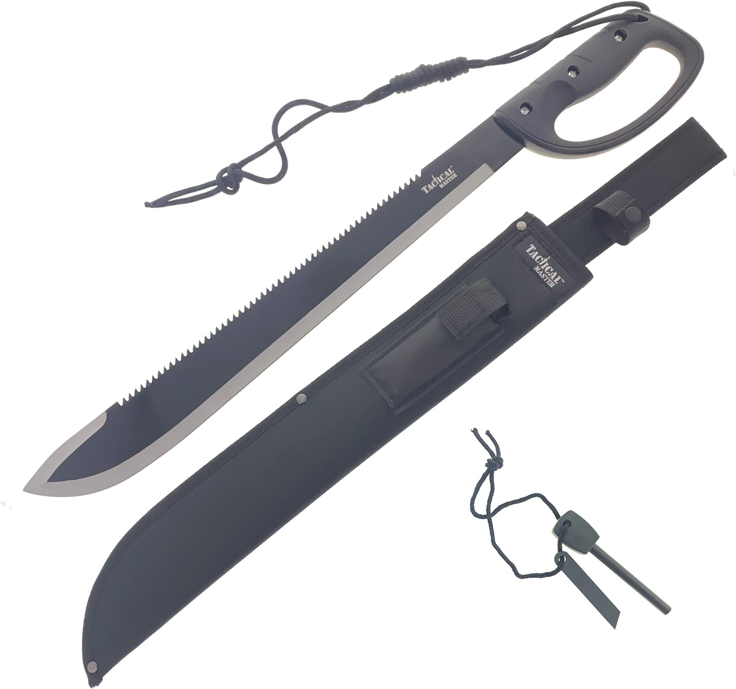 26" Fixed Blade Sawback Machete with a Survival Fire Starter, for Camping, Tactical, Outdoor