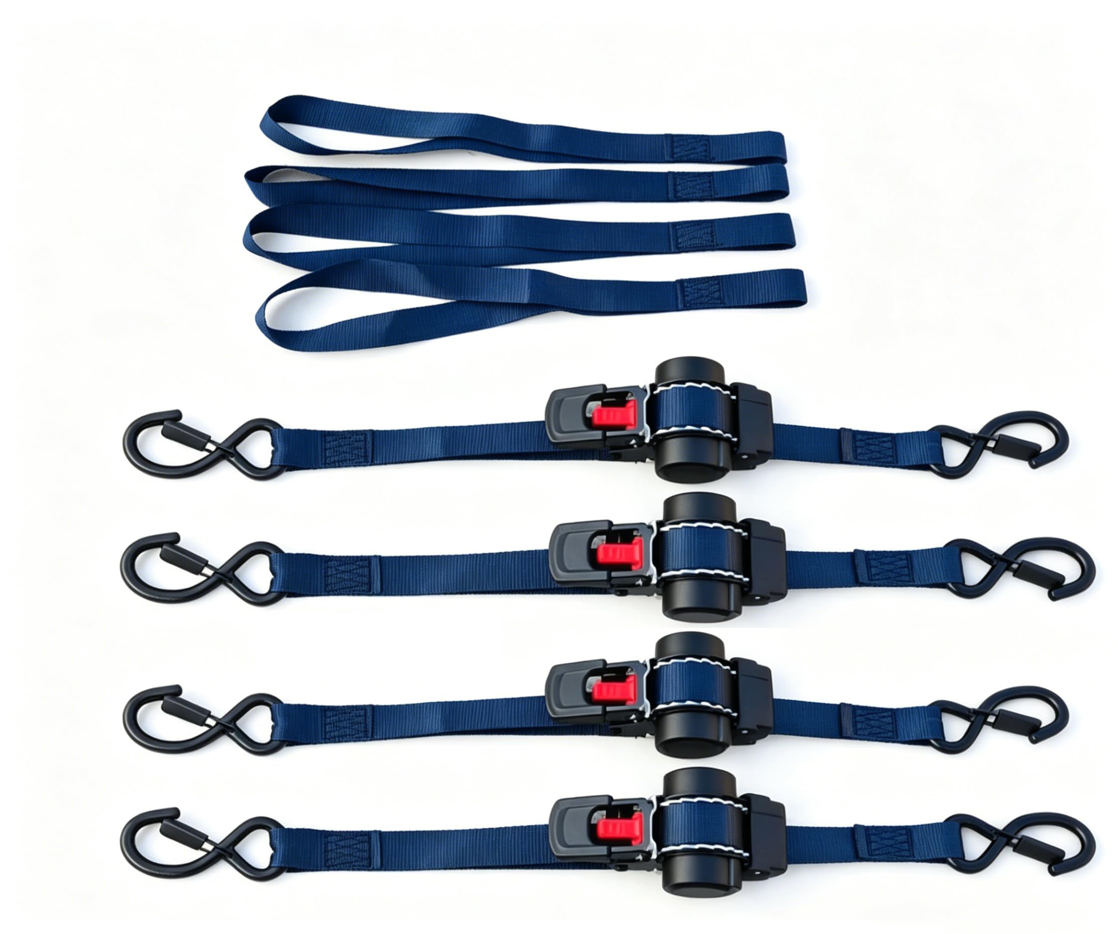 Automatik Spanngurt 4 Stück, 3 M × 25 mm, mit S Haken, 590KG,geeignet für Kastenwagen, Nutzfahrzeuge, Lieferwagen, Motorräder, Kajak-Anhänger und LKW