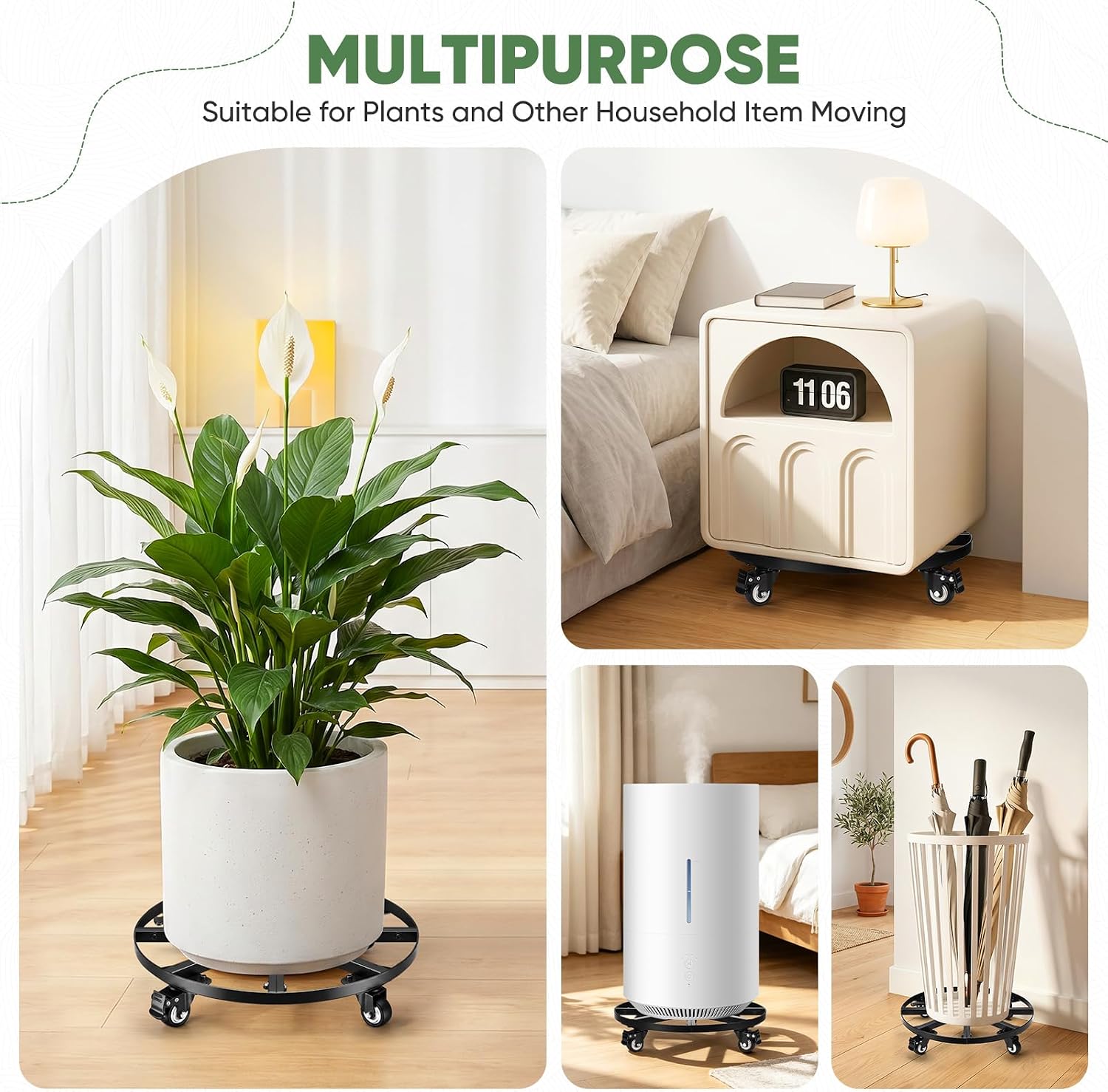 18" Round Plant Caddy Rolling Plant Stand with Wheels Flower Plant Dolly | Heavy Duty Metal, 500 lbs Capacity, Lockable Caster, Ideal for Planter Pots Mover, Home, Hotel, Office Mobile Roller