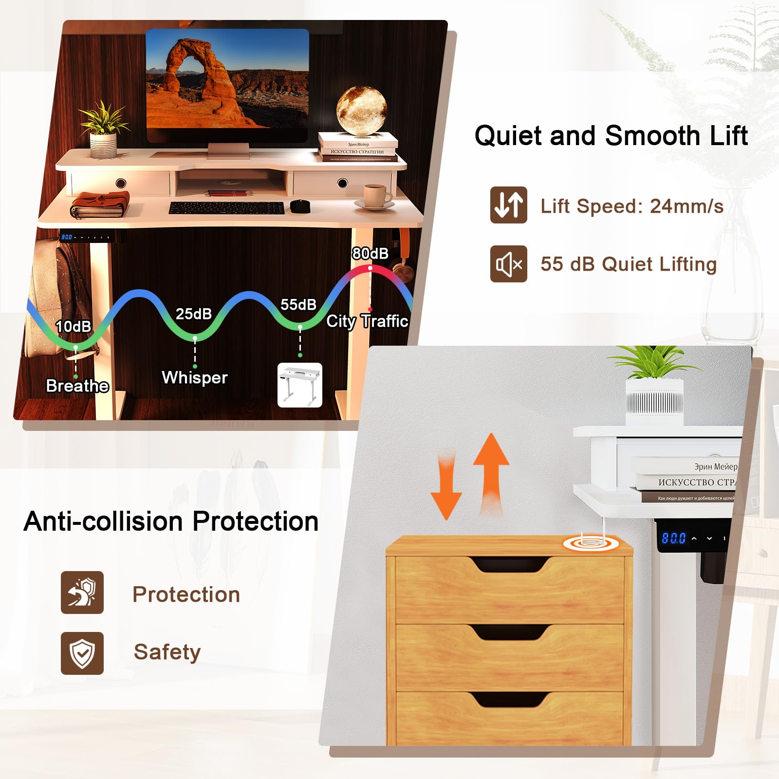 GIANTEX Scrivania elettrica regolabile in altezza, con supporto per monitor, 2 cassetti, 2 ganci, piccola scrivania per computer con altezza regolabile da 73 a 122 cm, per studio e ufficio (bianco)