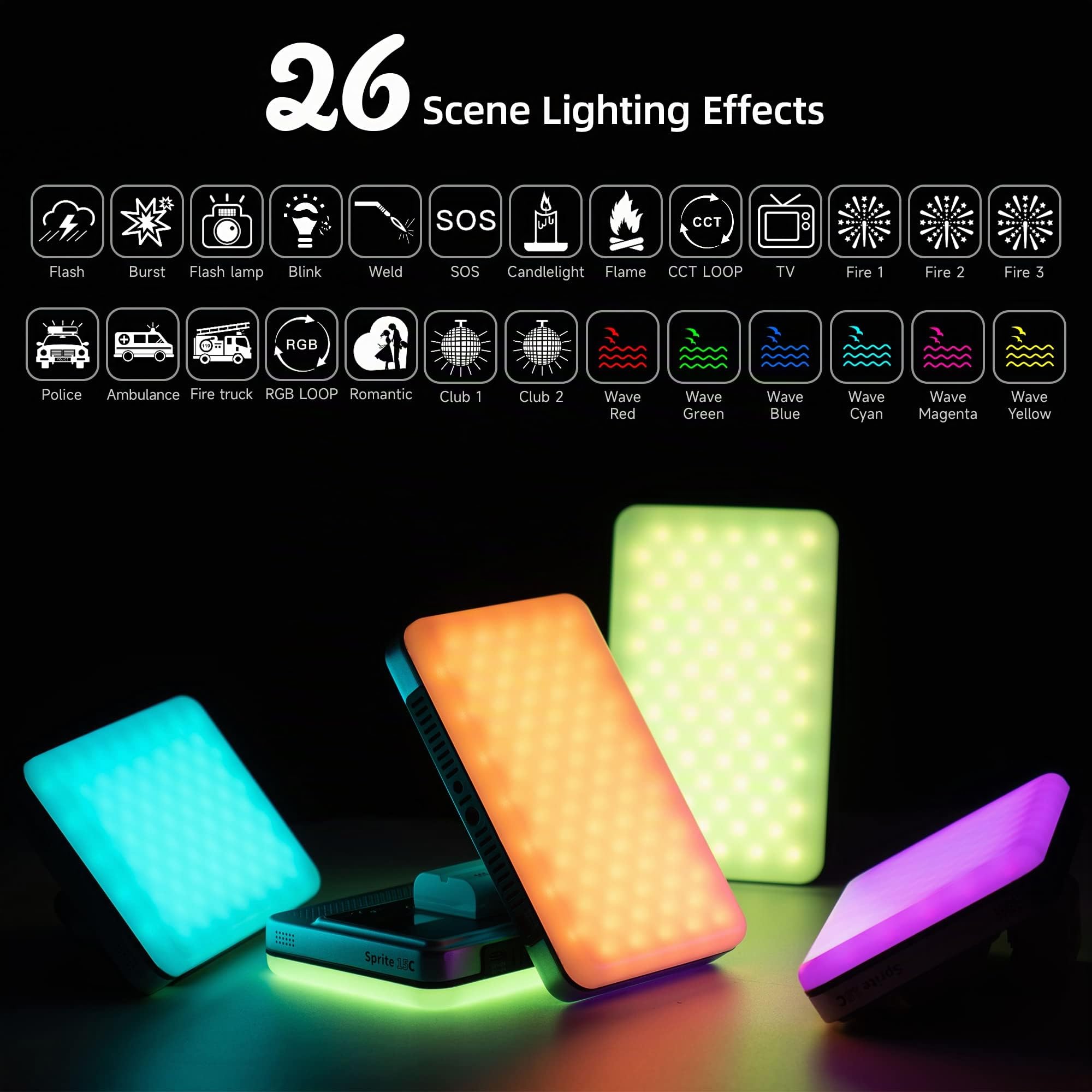 VILTROX 15C Lampe vidéo LED RVB avec contrôle APP Panneau Lumineux de caméra 0-360 Couleur CRI95 + 2800-6800K, 26 scènes Lumineuses avec Batterie NP-F550 pour caméscope DSLR Youtube Vlog