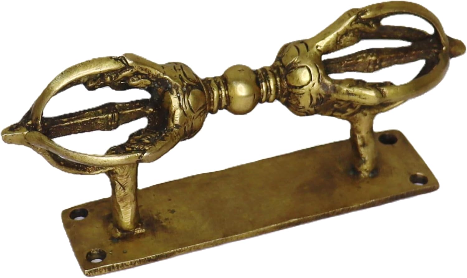 Buddhist Tibetan Double Dorje Vajra Door Handle Antique Gold Finish Handmade Brass Pull Knob