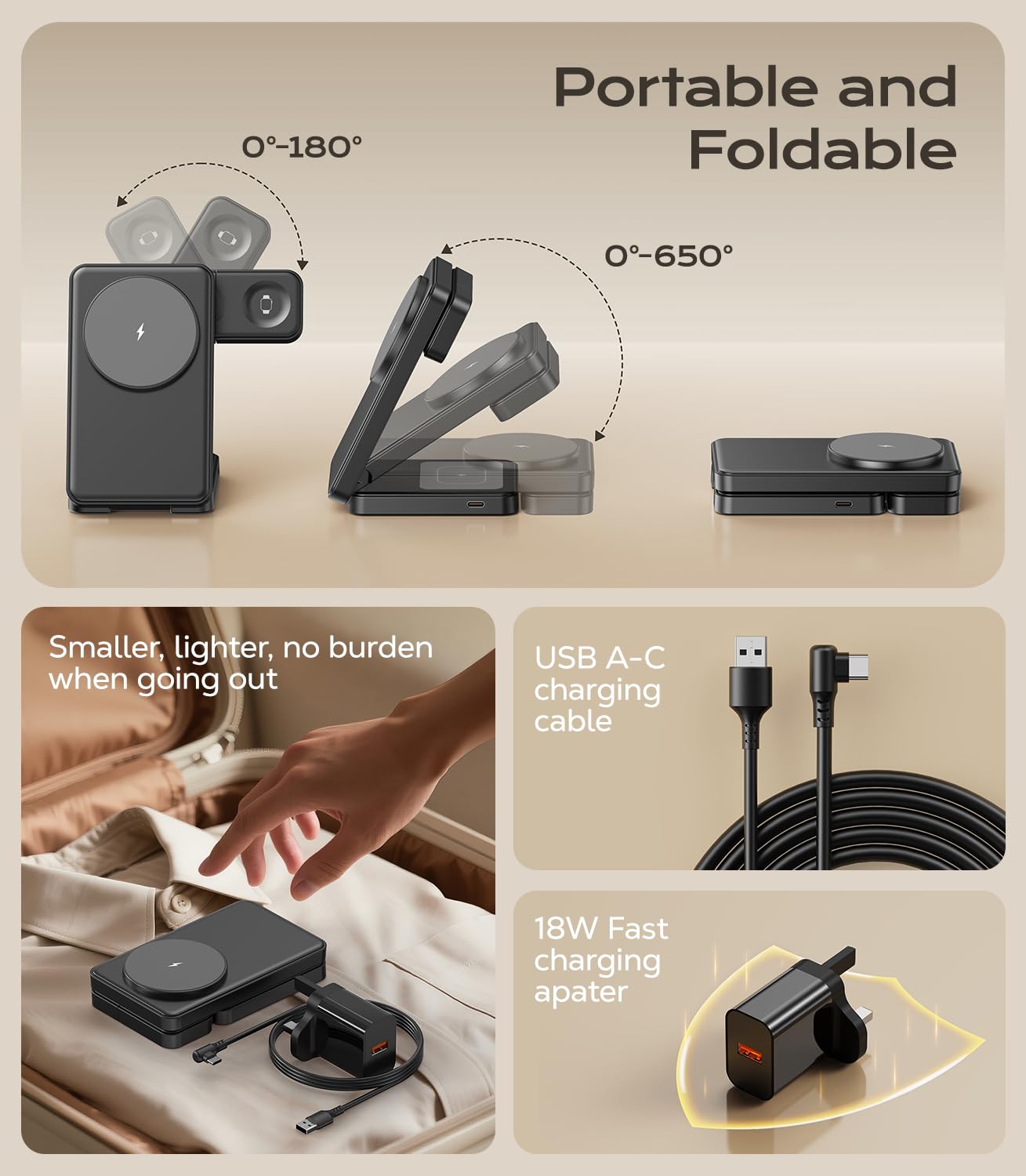 Estación de carga magnética 3 en 1, cargador inalámbrico rápido de 15 W compatible con soporte de cargador MagSafe para iPhone 17, 16, 15, 14, 13, 12, cargador de Apple Watch y AirPods, base de carga