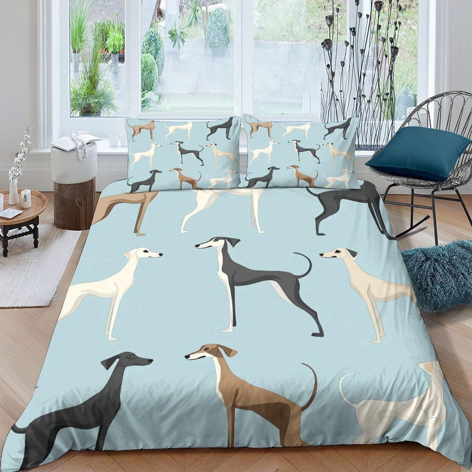 Ctjqhvkz Style-2 3D Printed Whippet Dog Pattern Fitted Sheet Microfiber Soft Breathable Greyhound Bed Cover Bedroom Decor Mattress Protection Single（135X200cm）
