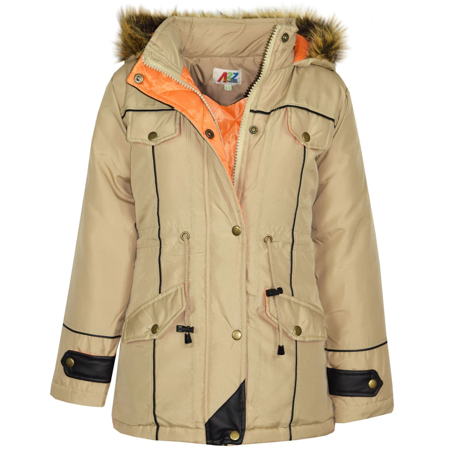 A2z 4 Kids Girls Stone Kids Coat Parka Jacket Long Faux Fur Hooded - A2z Parka Jacket 3-4