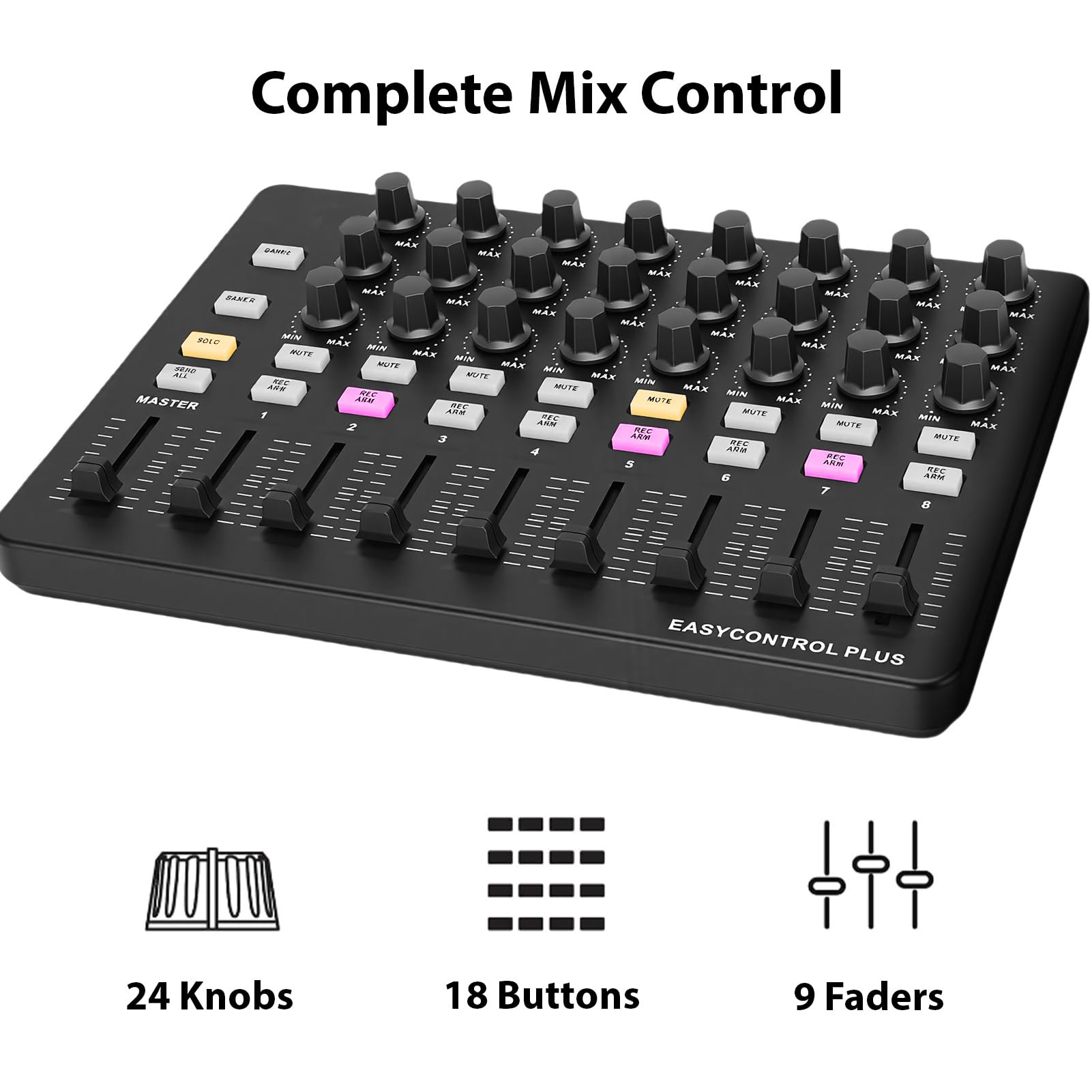 Controller Tastiera MIDI, 24 Manopole Assegnabili 9 Fader 18 Pulsanti Programmabili con Sincronizzazione con un Tocco per Studio di Registrazione di Produzione Musicale
