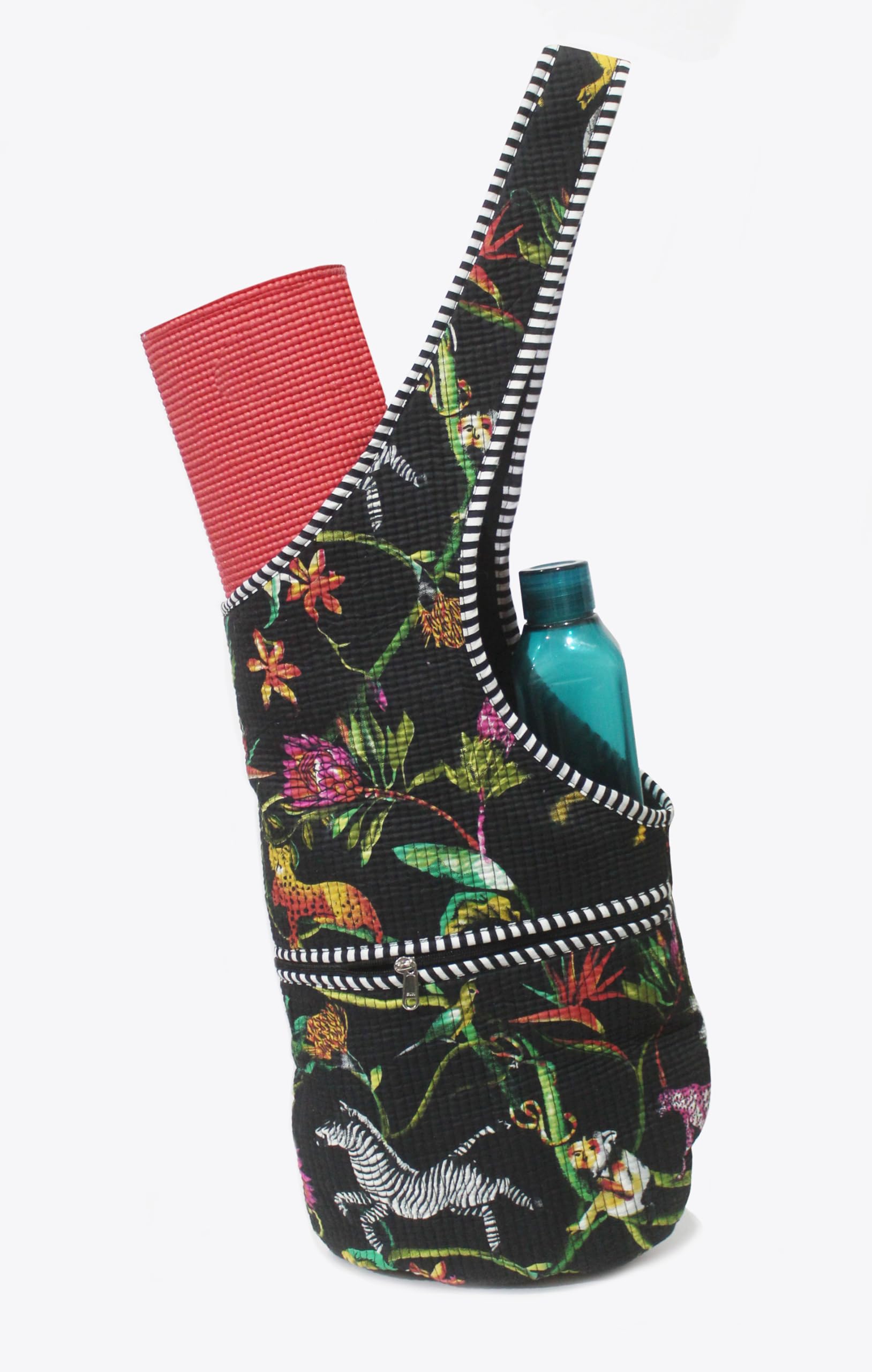 Yoga Mat Bag, Cotton Canvas Yoga Mat Carrier with Zipper Pocket, Lightweight Yoga Mat Tote Bag Fits Most Standard Mats, Shoulder Carry Bag for Yoga, Pilates, Gym & Fitness, Black & Green