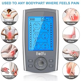 Belifu Dual Channel TENS EMS Unit 24 Modes Muscle Stimulator for Pain Relief Therapy, Electronic Pulse Massager Muscle Massager with 10 Pads, Dust-Proof Drawstring Storage Bag, Fastening Cable Ties