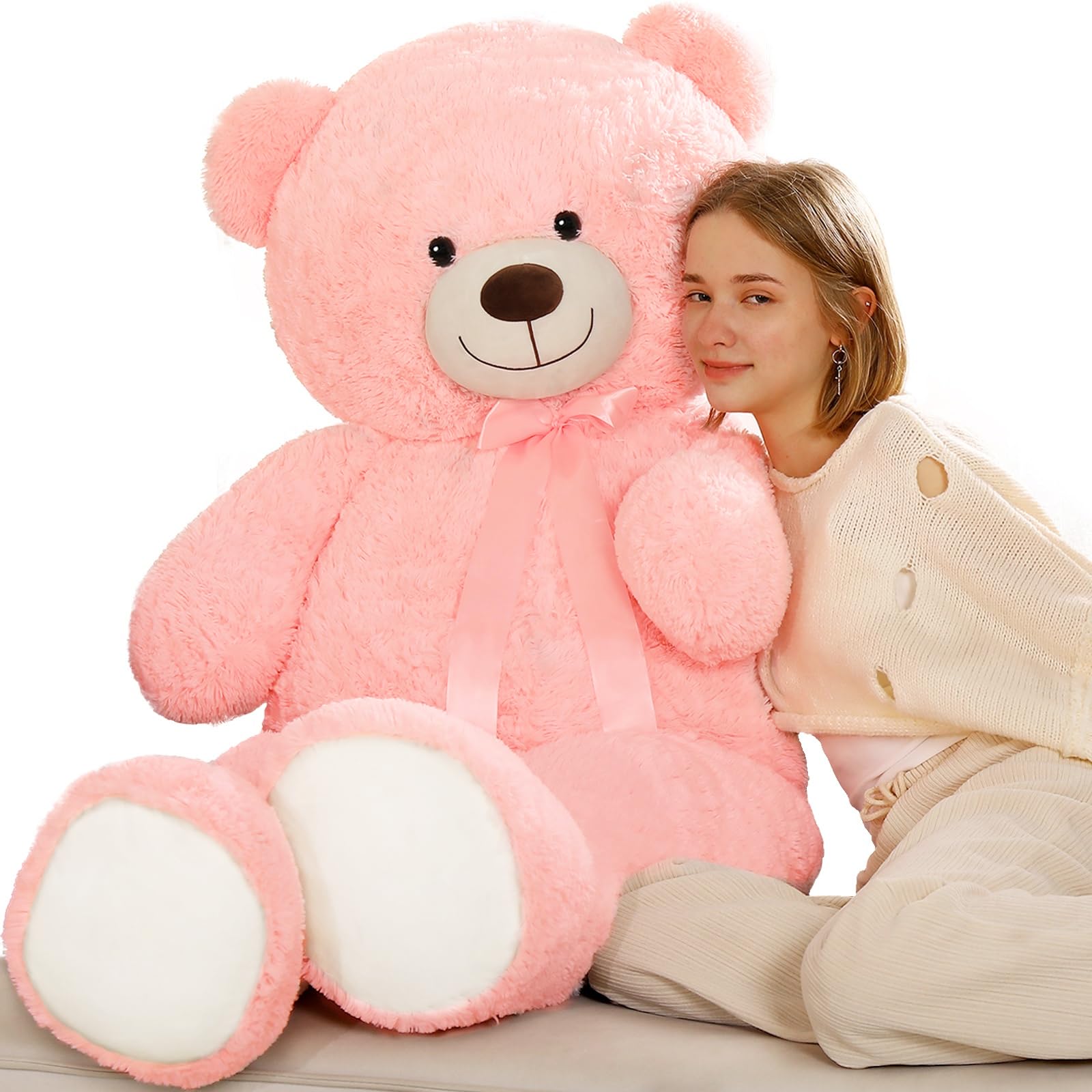 Tezituor 52 Inch Giant Teddy Bear Stuffed Animal, Pink Big Teddy Bear Plush Toys for Girlfriend, Kids, Life Size Large Bear Plushies Gift for Valentine’s Day, Christmas, Birthday
