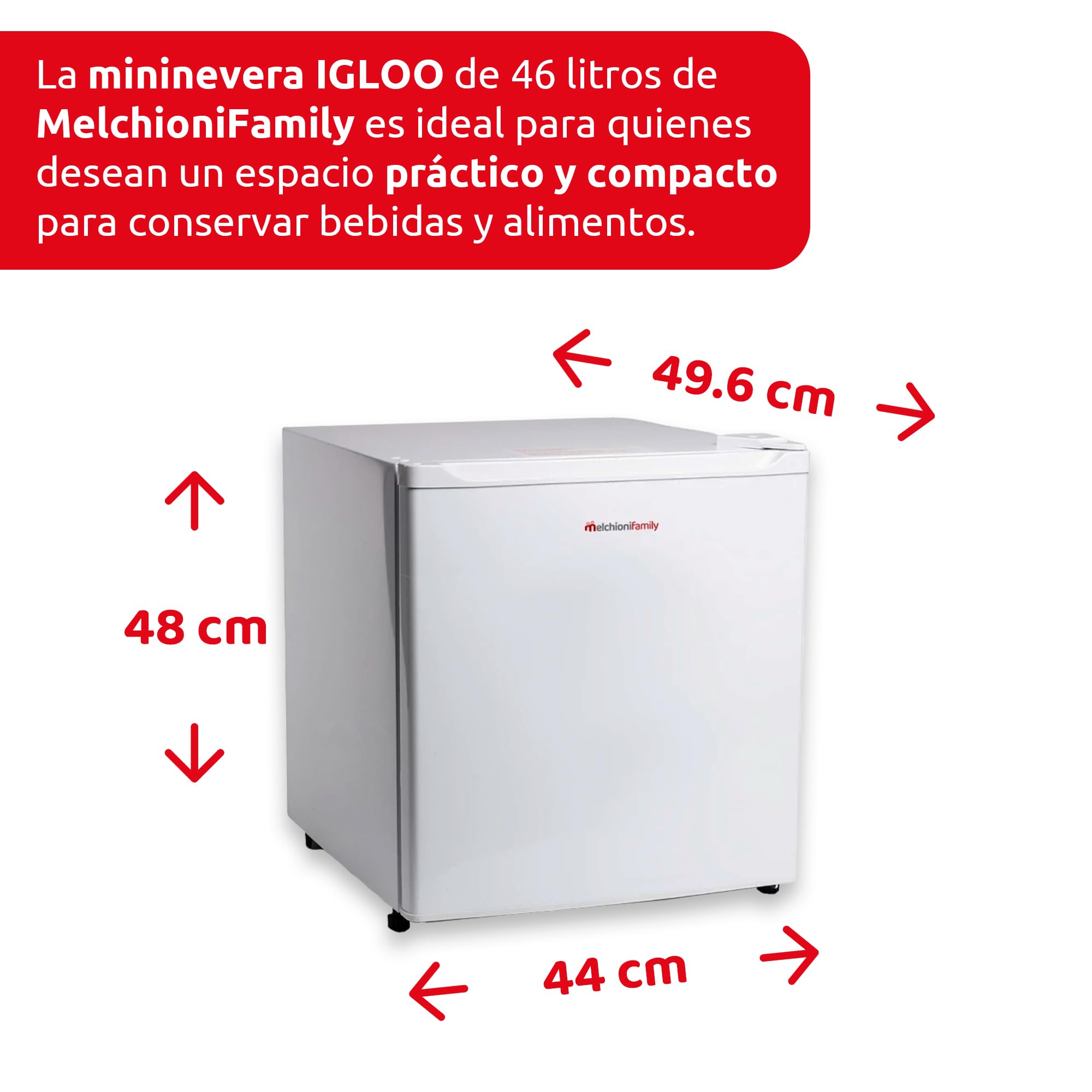 Melchioni Family IGLOO, Mini Nevera de 46 L, Compresor y Compartimento Extra Frío, Frigorífico Pequeño Portátil de Oficina, Minibar de Habitación, Silencioso, Clase de eficiencia energética E
