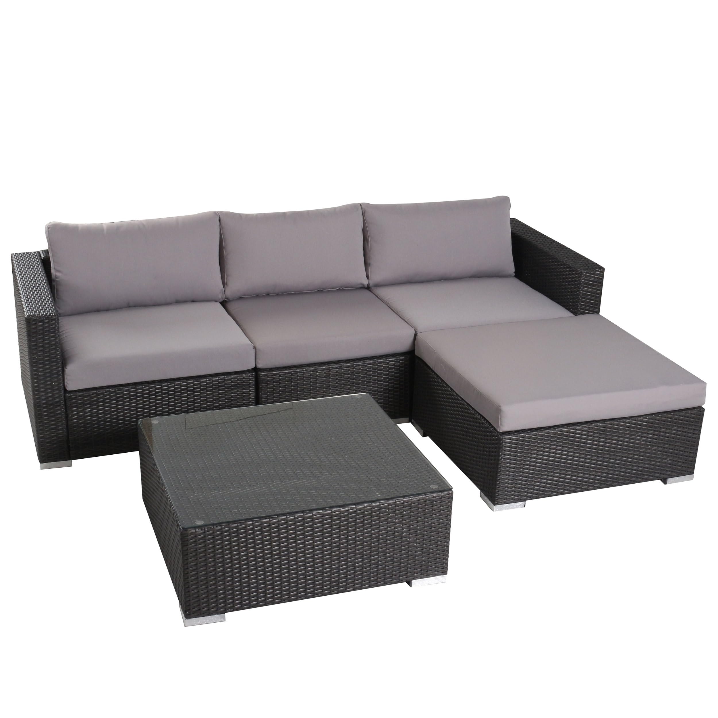Photo 1 of Christopher Knight Home Santa Rosa Outdoor Wicker 4 Seater Sectional Conversation Set with Aluminum Frame and Water Resistant Cushions