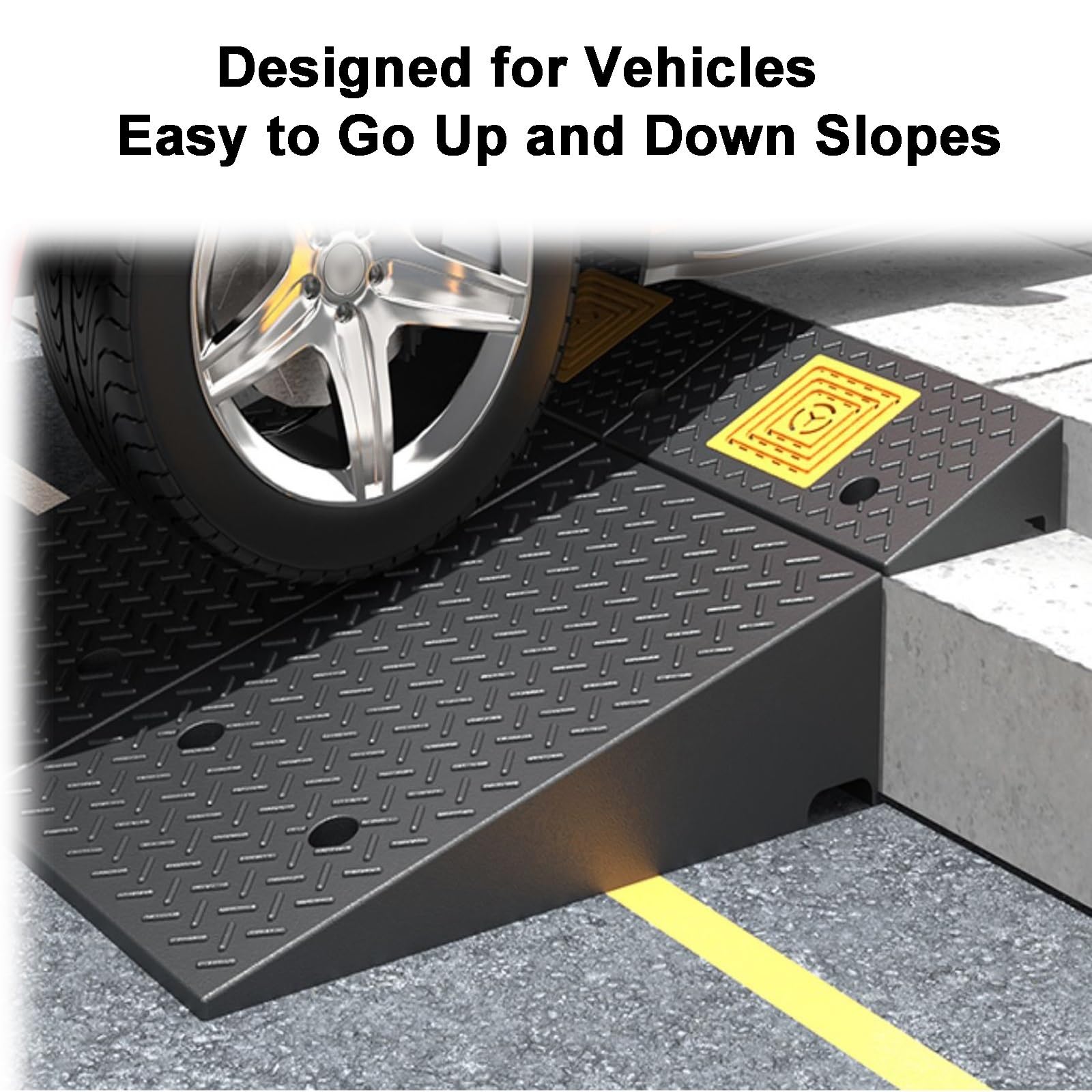 Najazdy Progowe Curb Ramp do Drzwi, Solidny Materiał, Powierzchnia Antypoślizgowa, Żółte Logo do Samochodów, Motocykli i Wózków Inwalidzkich(100x30x13cm)