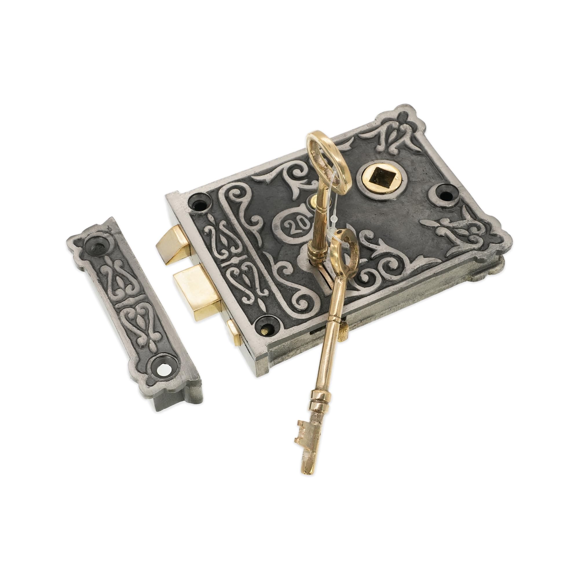 Infinity Decor Pewter Victorian Antique Style Floral Iron Rim Lock In Finish – Latch Lock Security For Internal And External Shed Doors Gates