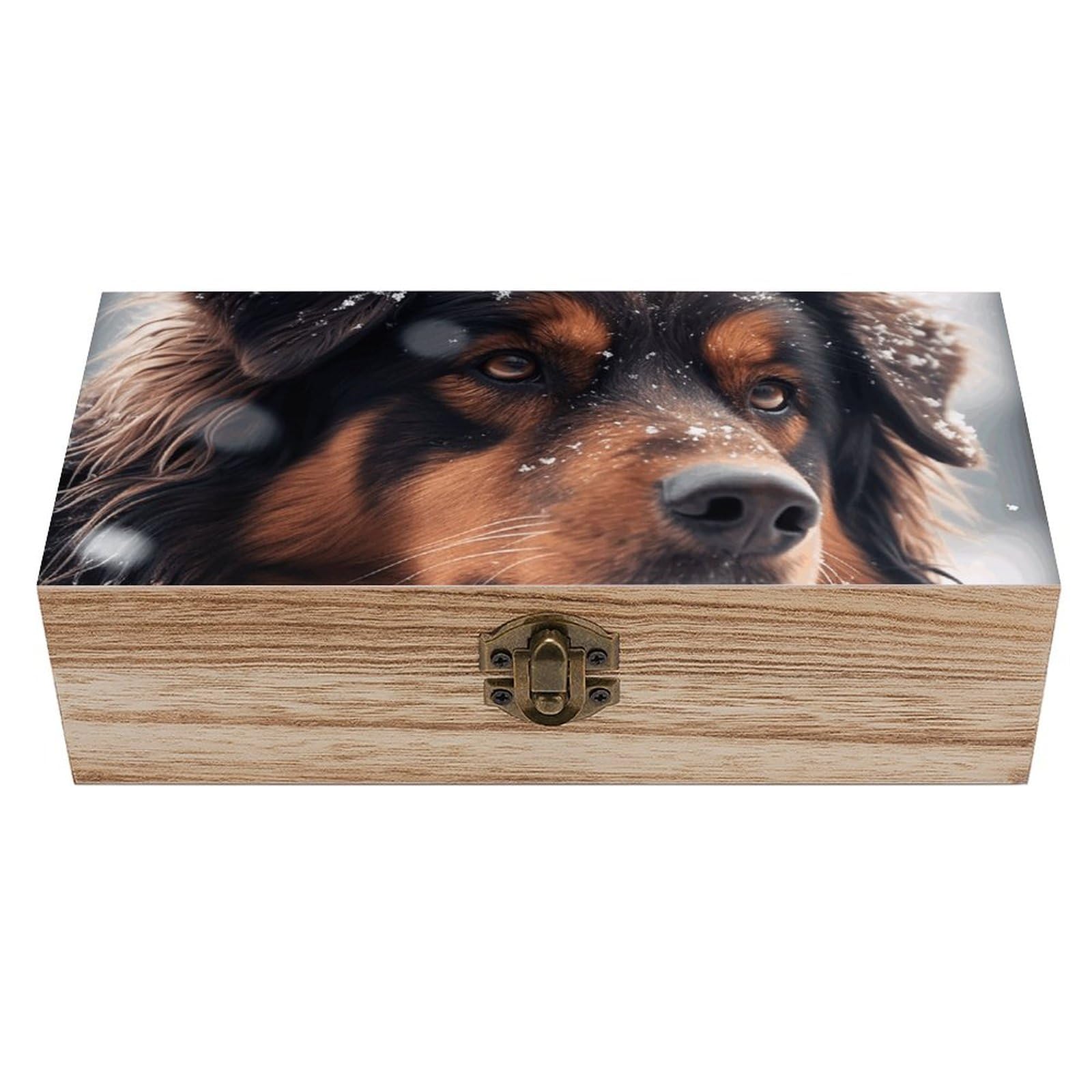 NTVOWPZO Wooden Storage Box Dog in Snow Wood Gift Box with Hinged Lid Vintage Decorative Boxes Jewelry Memory Box for Jewelry Art Hobbies Home Storage Treasure Keepsake Gift