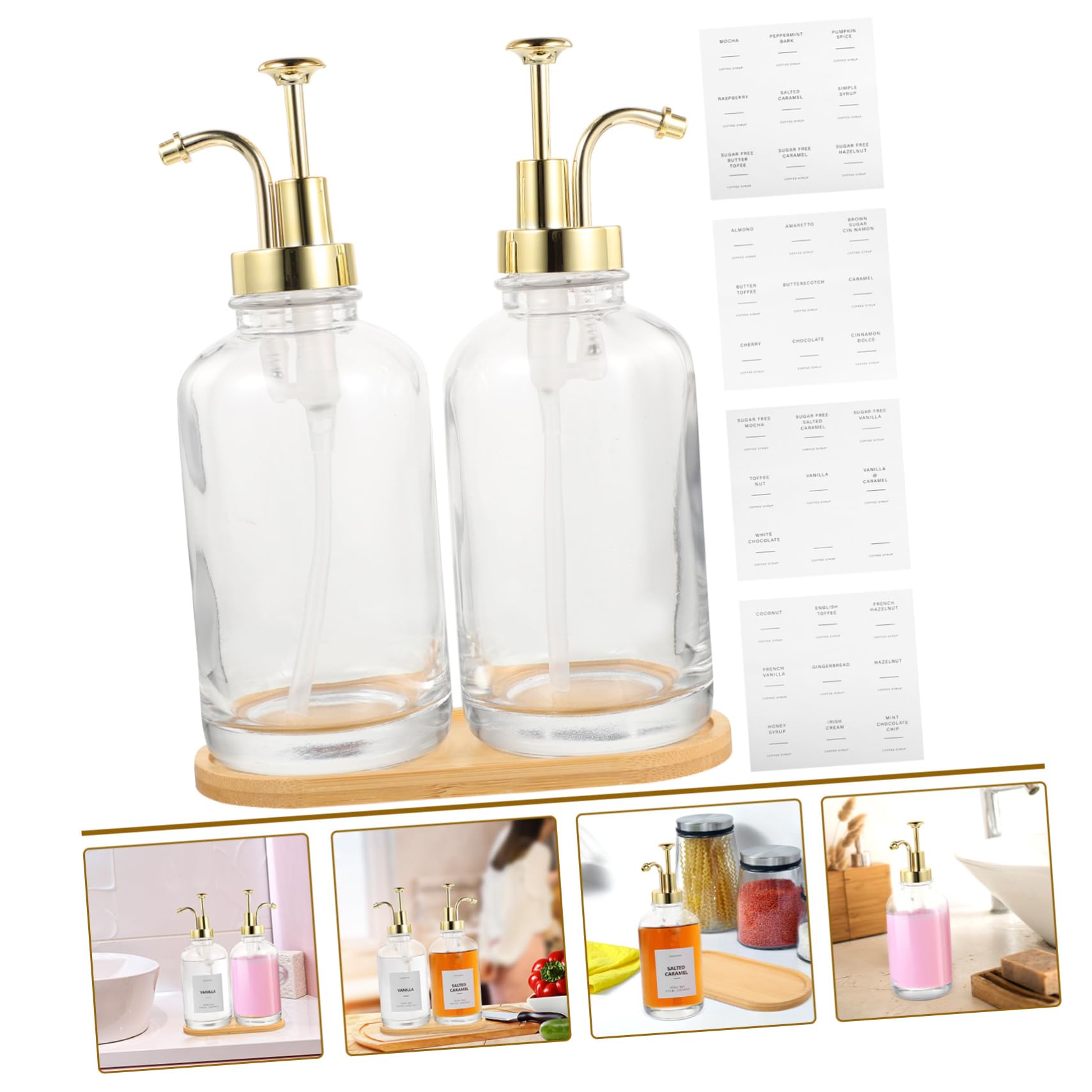 Healeved Distributeur De Sirop Pour Café Bouteille De Sirop Transparente Avec Pompe Accessoire De Bar à Café Organisateur De