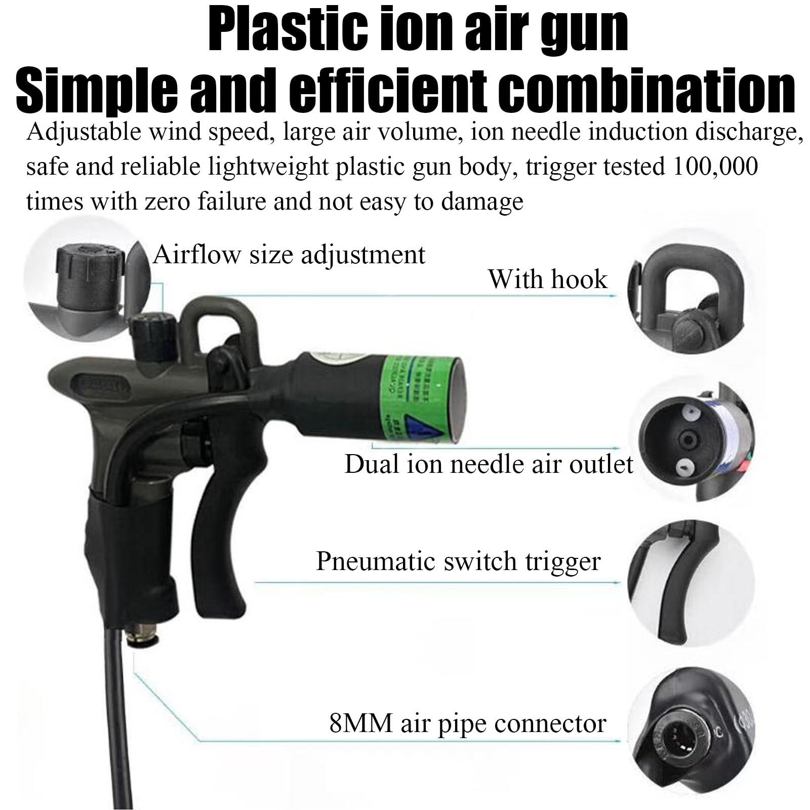 Pistola de aire antiestática, eliminador electrostático ionizante, generador de alto voltaje de 4,6 KV/10 KV para polvo y limpieza industrial