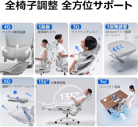 SIHOO B300-PRO Office Chair, Desk Chair, 6D Armrest Linked to Reclining, Multi-Directional Lumbar Support Up, Backward, Backward, 5 Levels of Elevation Adjustment, Independent Ottoman, Breathable