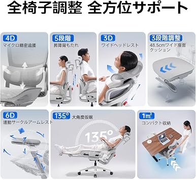SIHOO B300-PRO Office Chair, Desk Chair, 6D Armrest Linked to Reclining, Multi-Directional Lumbar Support Up, Backward, Backward, 5 Levels of Elevation Adjustment, Independent Ottoman, Breathable
