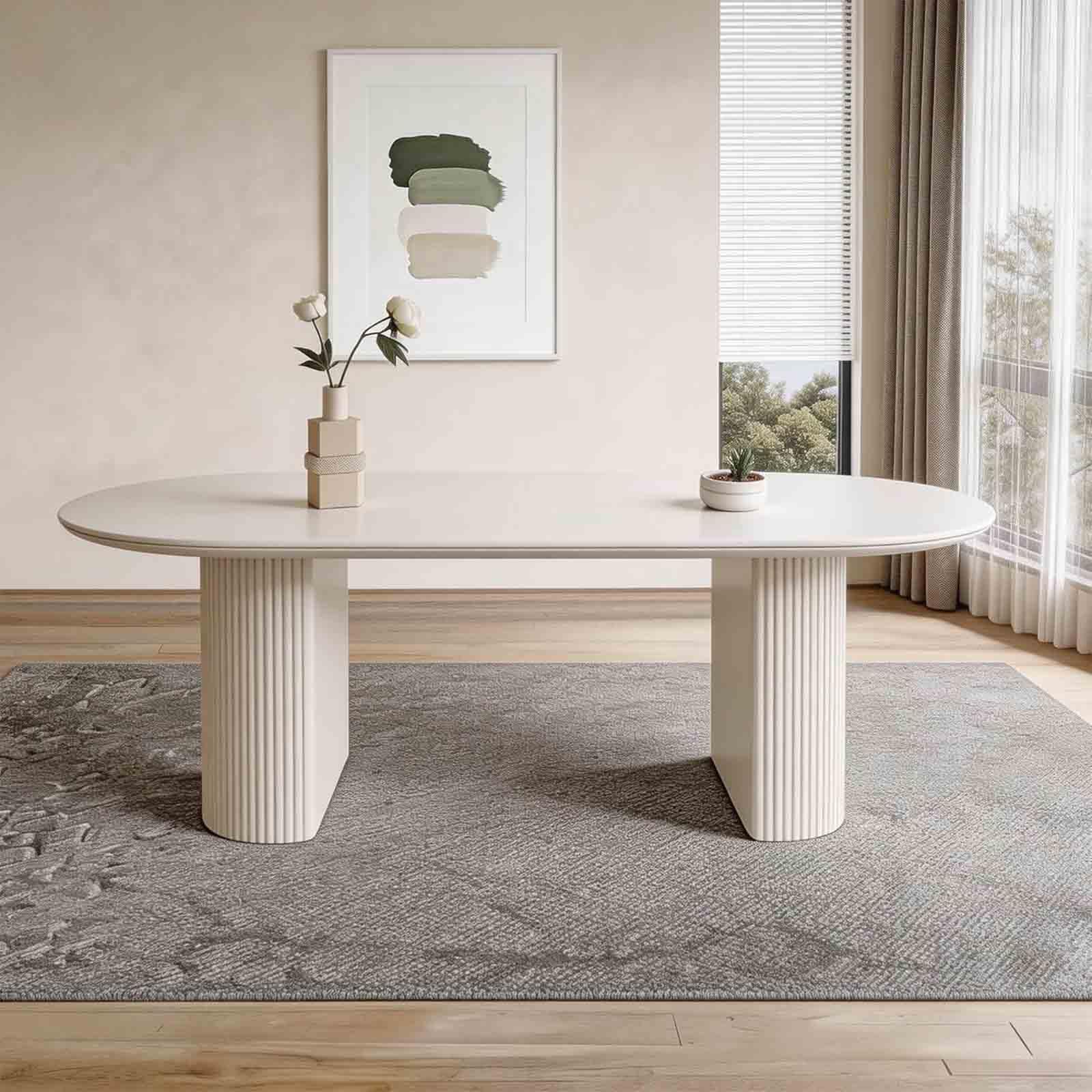 Owalny stół do jadalni dla 4-8 osób, biały stół kuchenny 160 x 80 cm, nowoczesny stół środkowy z falowanymi nogami, oszczędność miejsca meble do jadalni