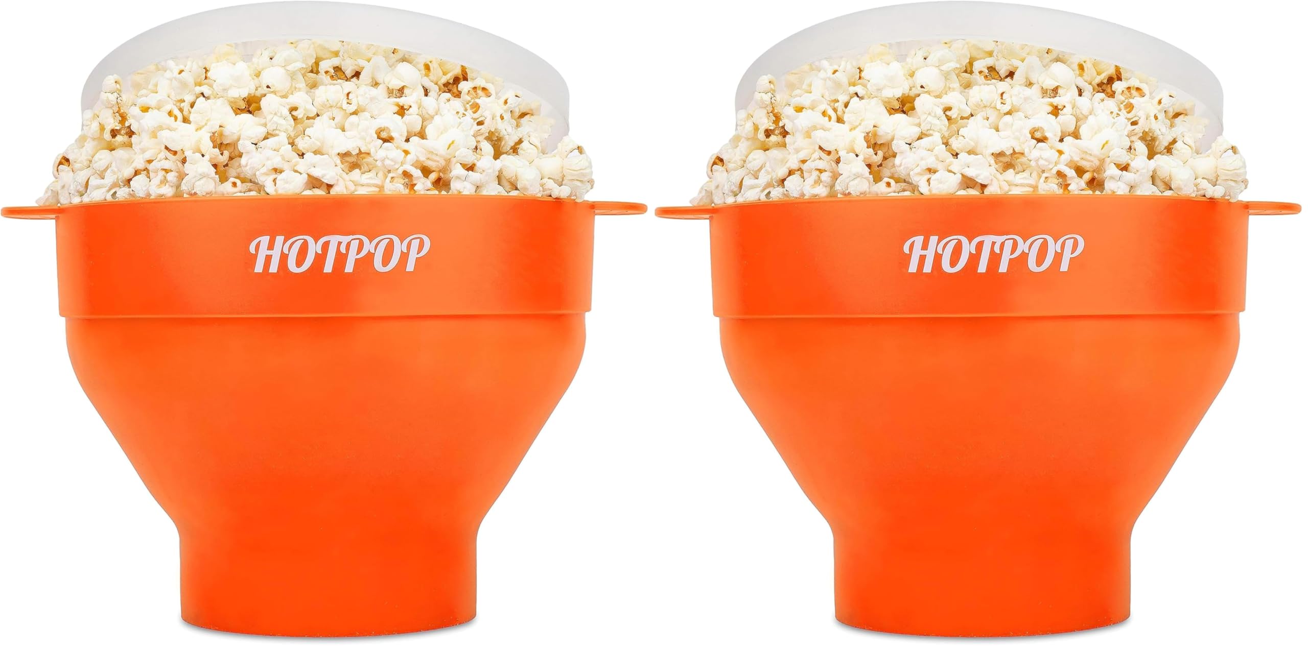 The Original Hotpop Microwave Popcorn Popper, Silicone Popcorn Maker, Collapsible Bowl BPA-Free and Dishwasher Safe- 20 Colors Available (Orange) (Pack of 2)