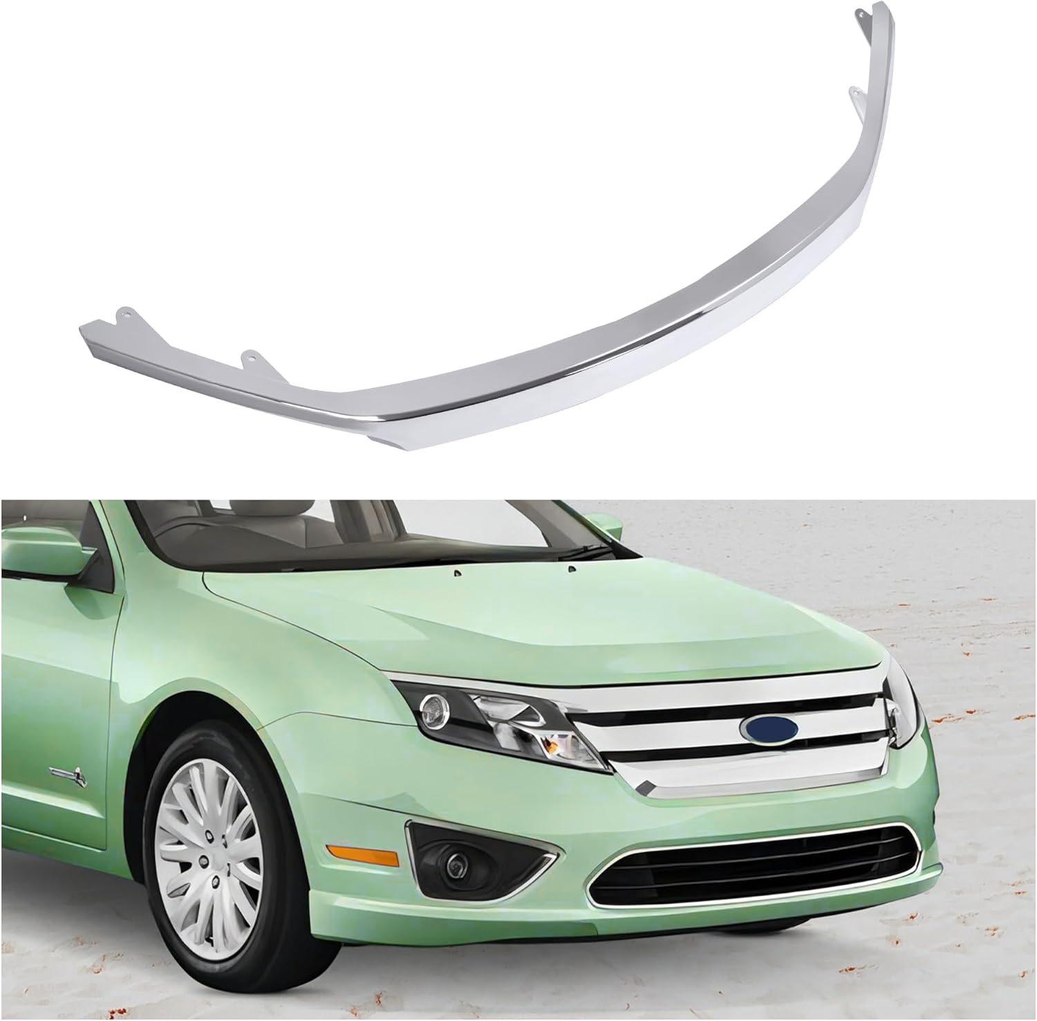 ECOTRIC Upper Bumper Grille Molding Compatible with 2010-2012 Ford Fusion AE5Z8200C FO1217103 Front Grill Molding Trims Plastic (ABS) Chrome Silvery