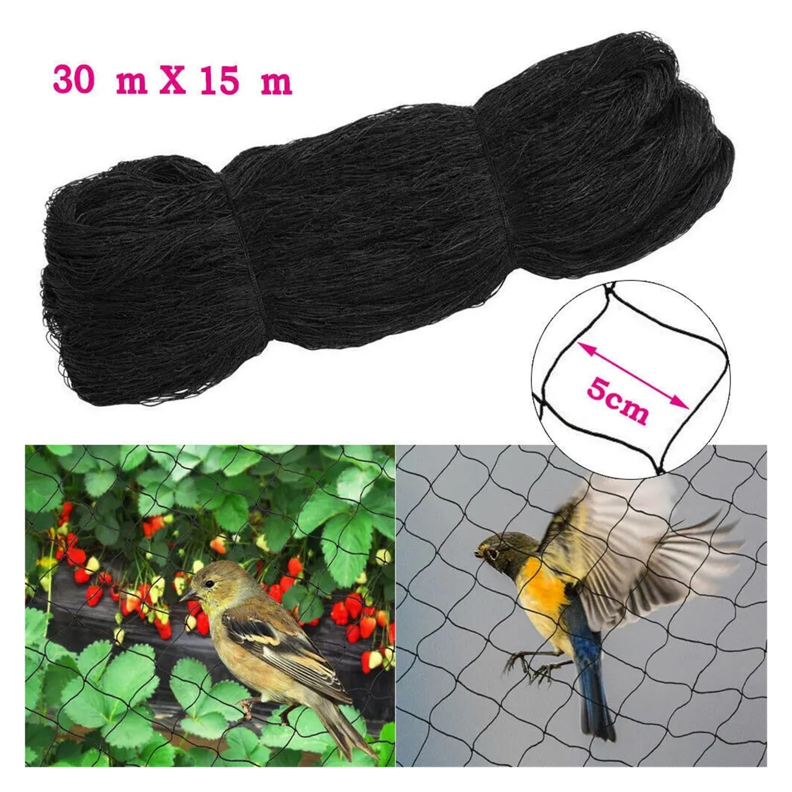 Red Antipajaros Red de jardín Malla Nailon Resistente 30 x 15 m for Proteger árboles frutales, Plantas y Verduras, también for Aves