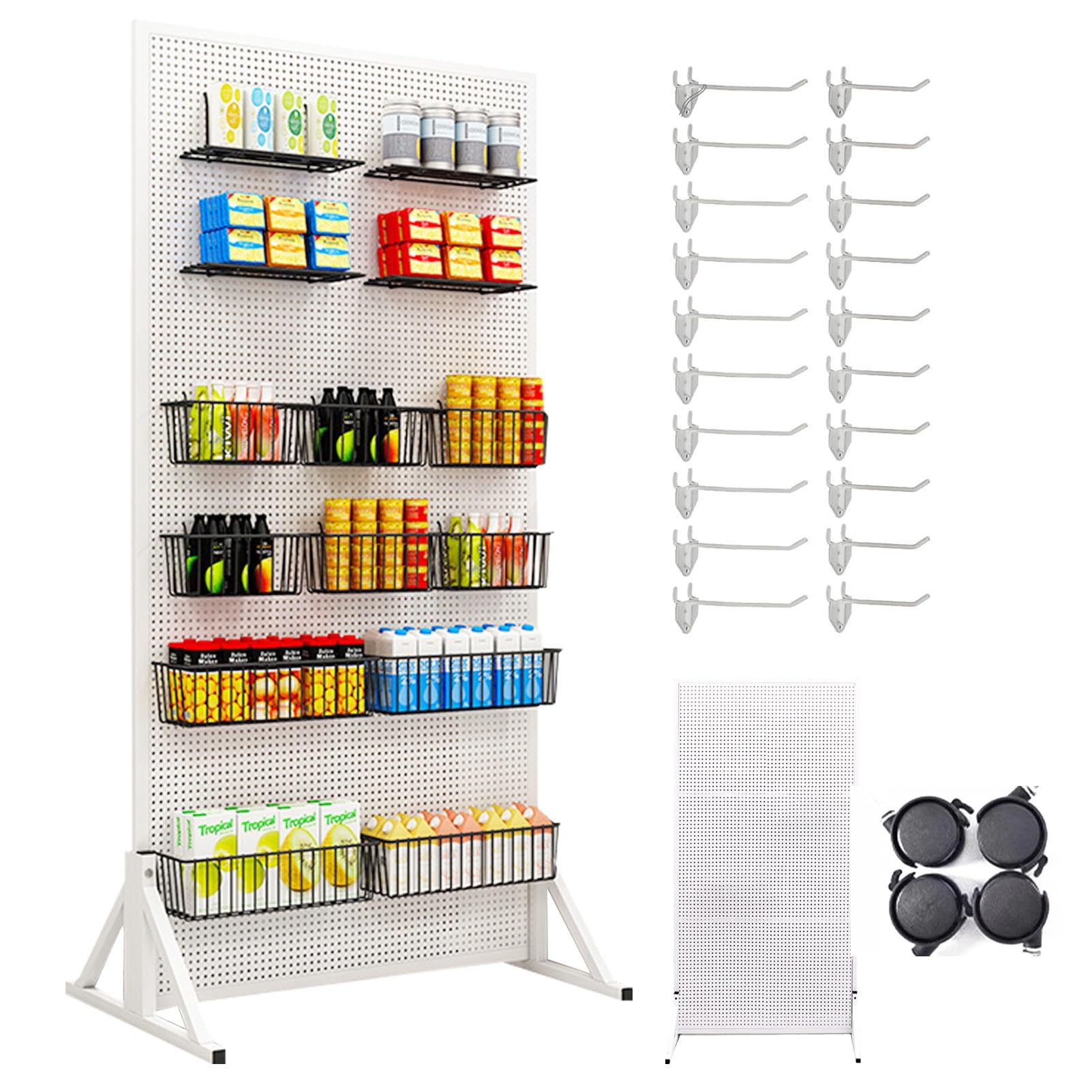 SXYKXYDL Pegboard Display Stand with Hooks and Wheels, Resistent Organizer Rack for Vendors Craft Shows and Retail Store Display