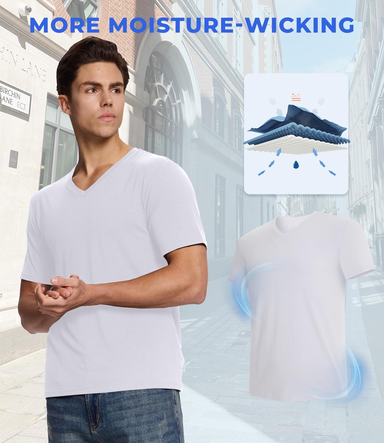 BAMBOO COOL Men's Undershirts V Neck, Moisture Wicking Soft T-Shirt, Stay Tucked Classic Fit, Tag-Free, 3-Pack - Image 4