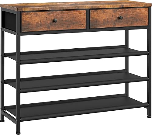 usikey Zapatero, organizador de almacenamiento de zapatos de 4 niveles con 2 cajones, estante de zapatos de metal para 12-15 pares de zapatos, con 3