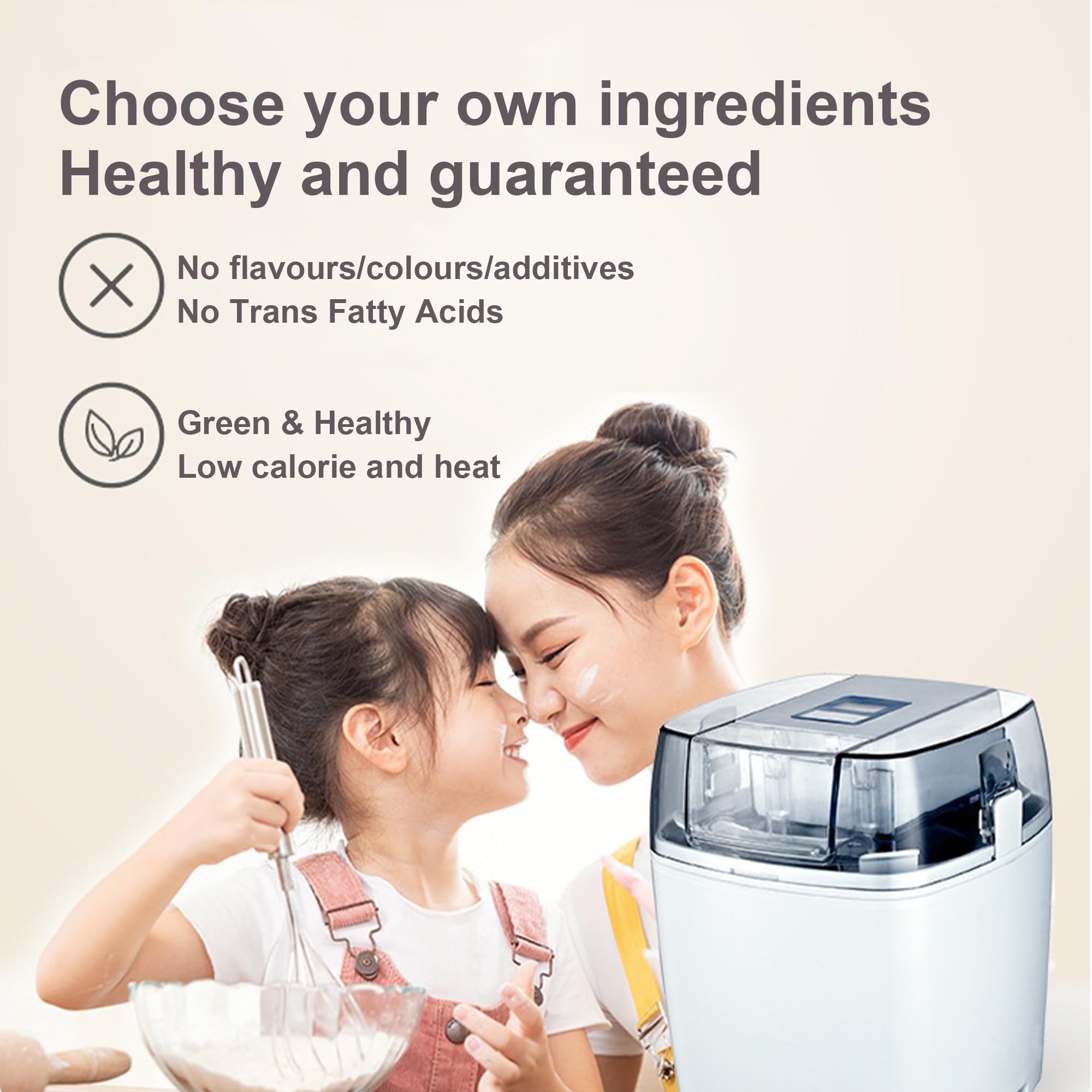 Eiscreme-Maschine, 1,5L Dessert-Maschine, Frozen Yoghurt Maker, 15 Minuten Quick Make, One Touch Adjustment, schnell EIS, Sorbet und Joghurt Machen